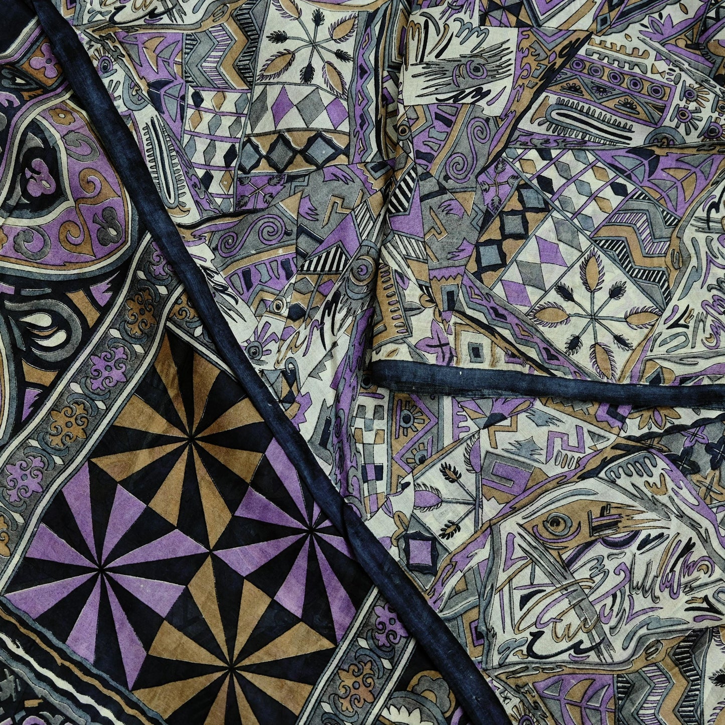 Indian Vintage Sari Gray 100% Pure Silk Printed Saree Craft Fabric 5yd Sewing DressMaking Soft Abstract Crafting Quilting Upcycle Used