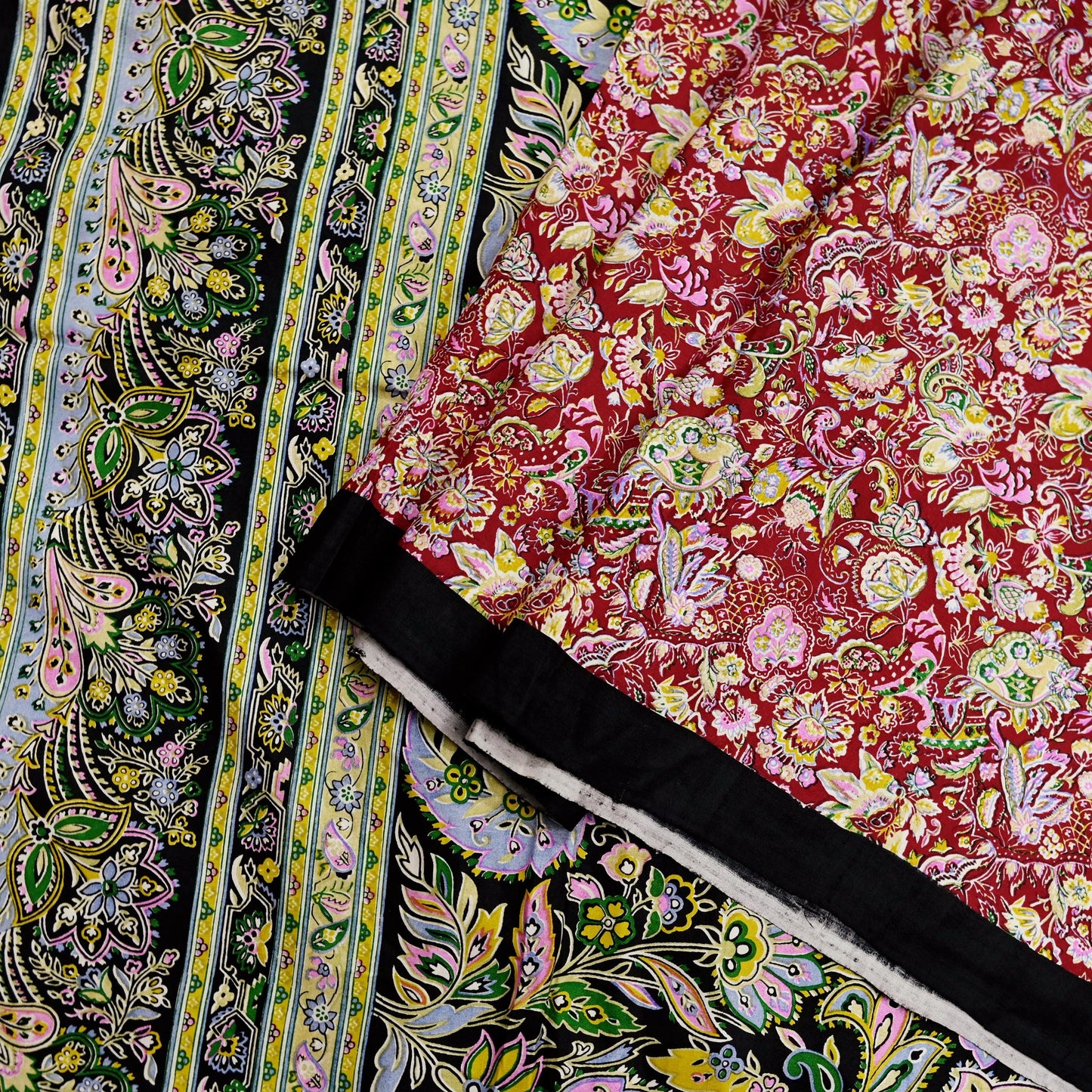 Indian Vintage Sari Black & Red Pure Silk Printed Sarees 5yd Sewing Craft Fabric Dress Making Soft Quilting Crafting Upcycle Used Floral