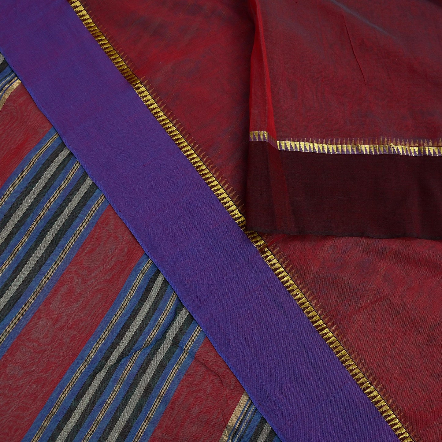 Indian Vintage Sari Maroon Chanderi Cotton Hand Woven Sarees 6Yd Craft Fabric Soft Sewing Sarong Dress Making Quilting Crafting Zari Border