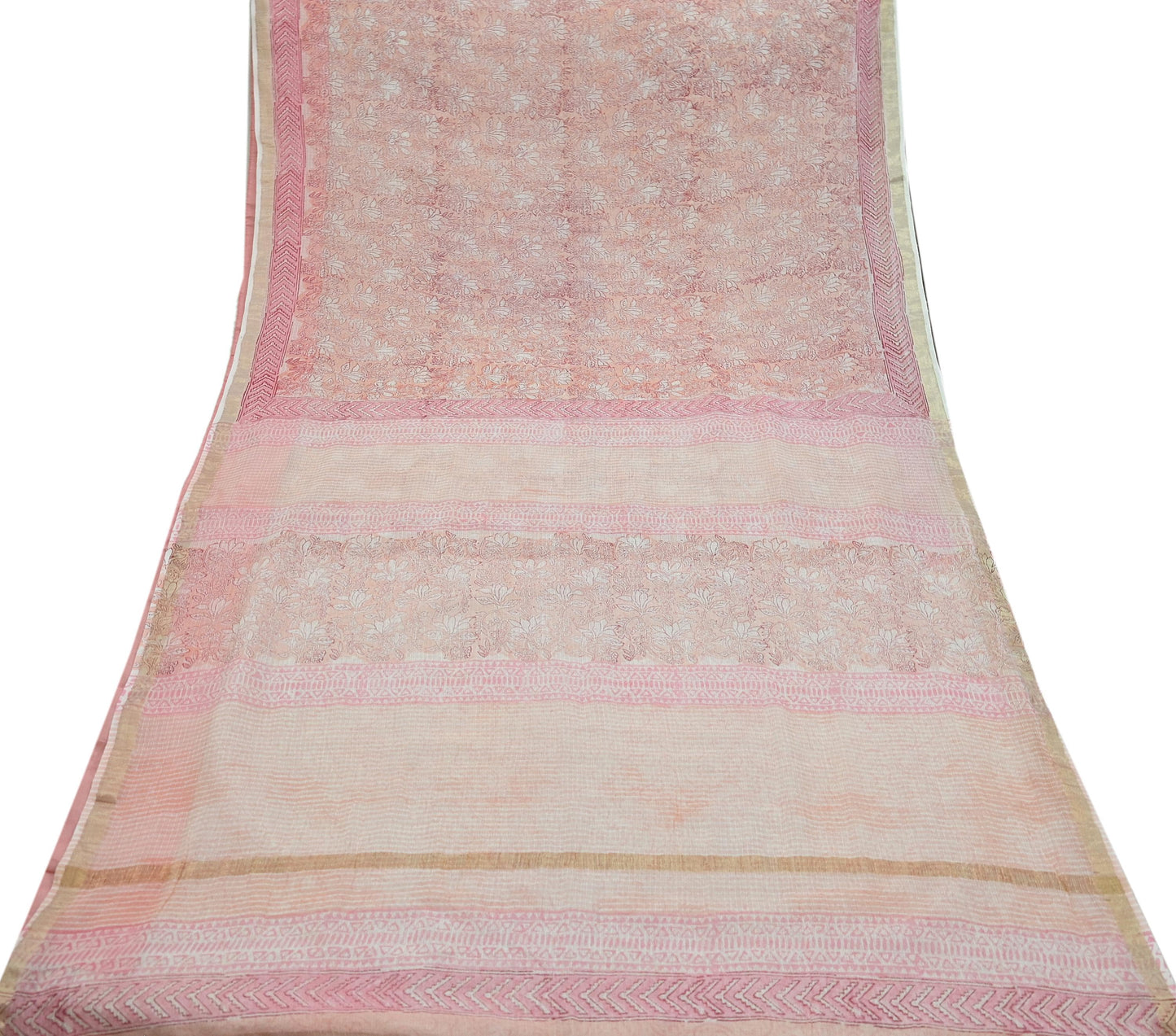 Indian Vintage Sari Pure Chanderi Cotton Hand Block Printed Sarees 6Yd Craft Fabric Soft Sewing Sarong Dress Making Quilting Crafting Zari