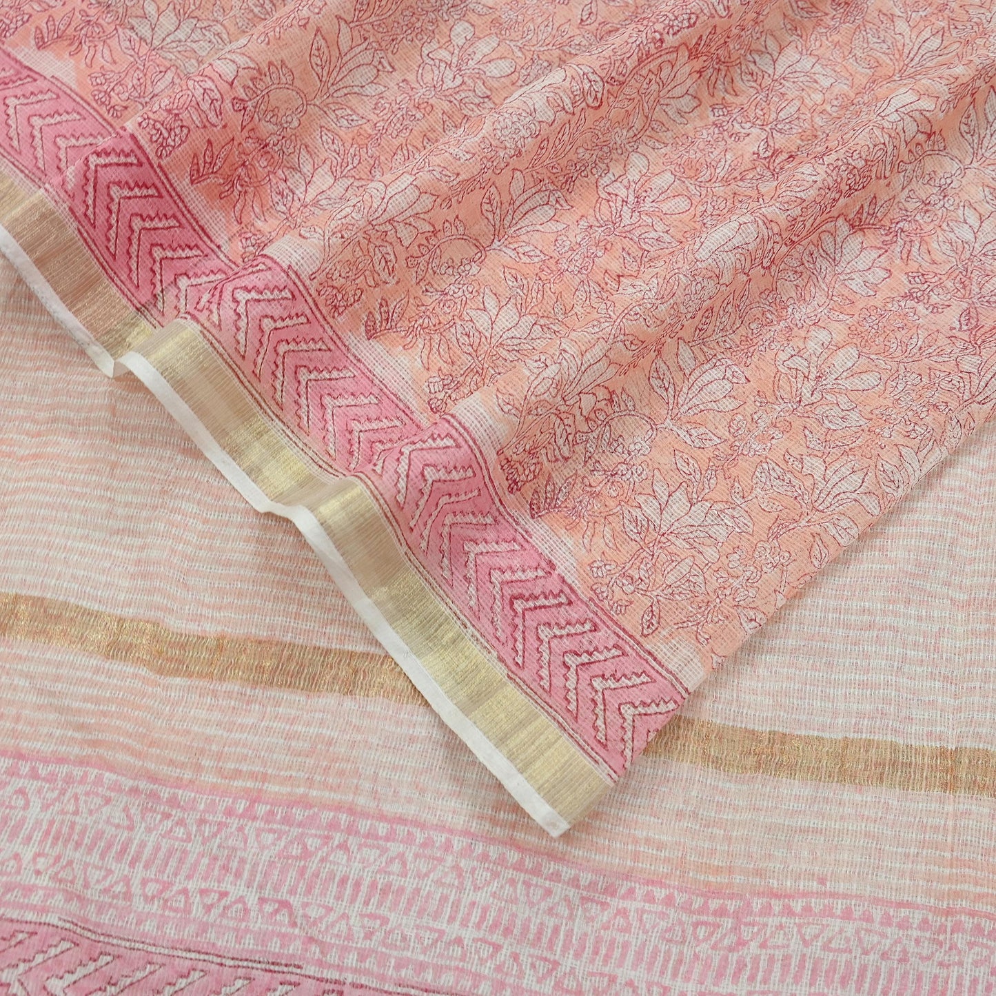 Indian Vintage Sari Pure Chanderi Cotton Hand Block Printed Sarees 6Yd Craft Fabric Soft Sewing Sarong Dress Making Quilting Crafting Zari