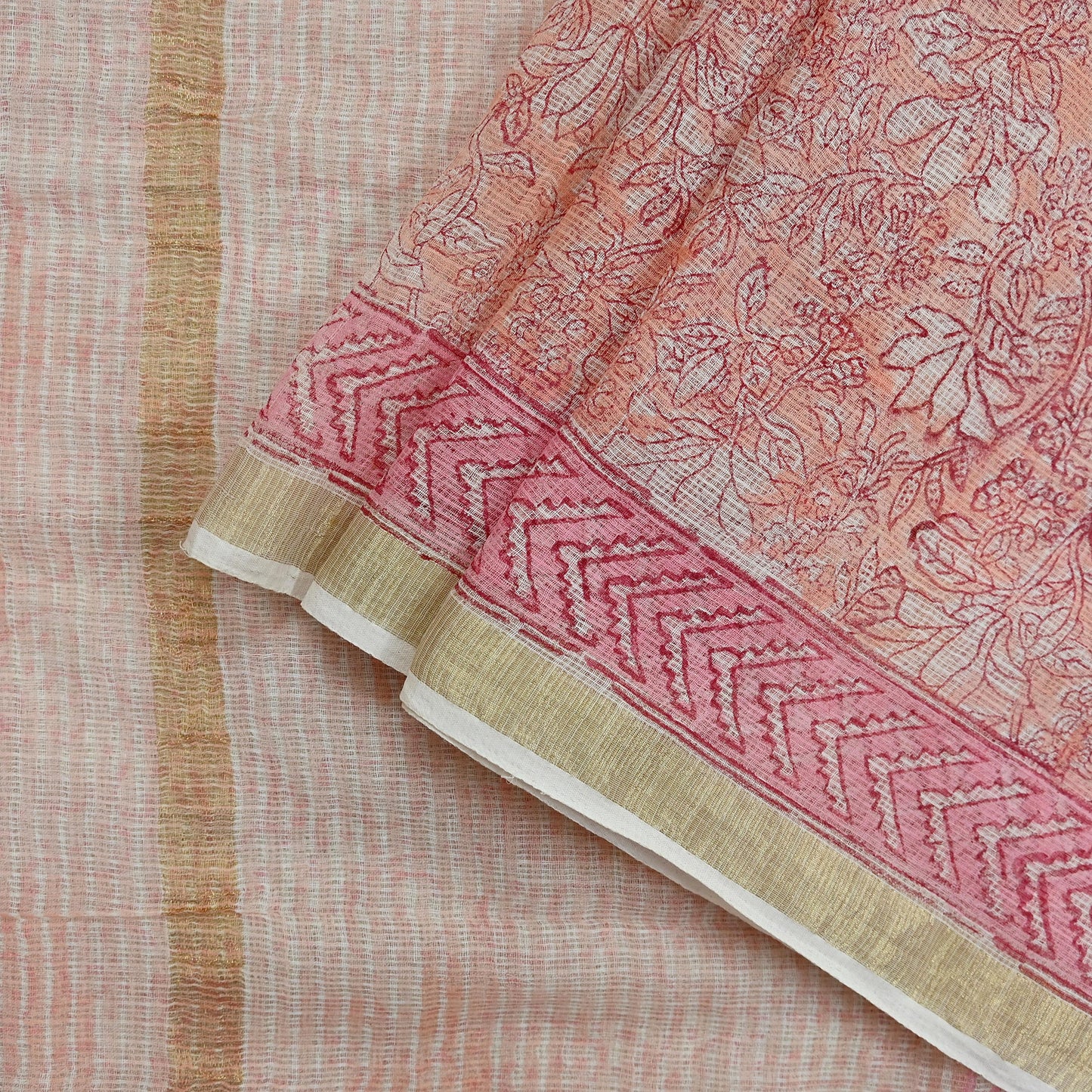 Indian Vintage Sari Pure Chanderi Cotton Hand Block Printed Sarees 6Yd Craft Fabric Soft Sewing Sarong Dress Making Quilting Crafting Zari