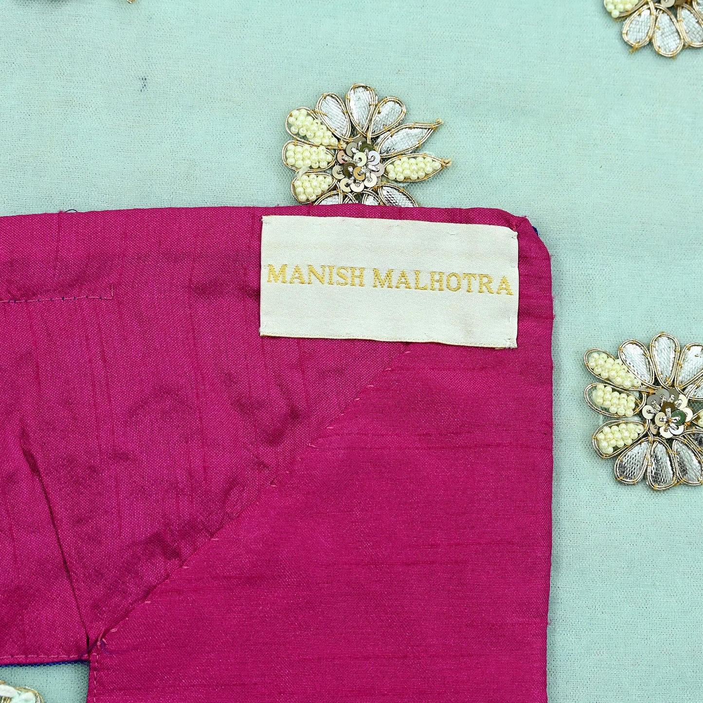 Indian Pre-Owned Sari Blue Net/Mesh Hand Embroidered Designer Manish Malhotra Sarees 6Yd Ethnic Gota Patti Zari Wedding Sarees