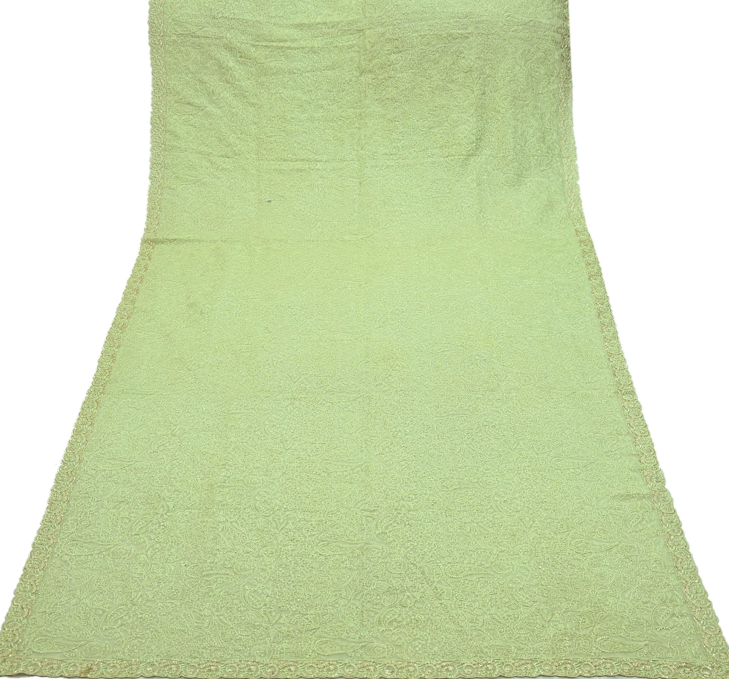 Indian Vintage Dupatta Green Georgette Long Stole Embroidered Scarves Stole Veil Wrap