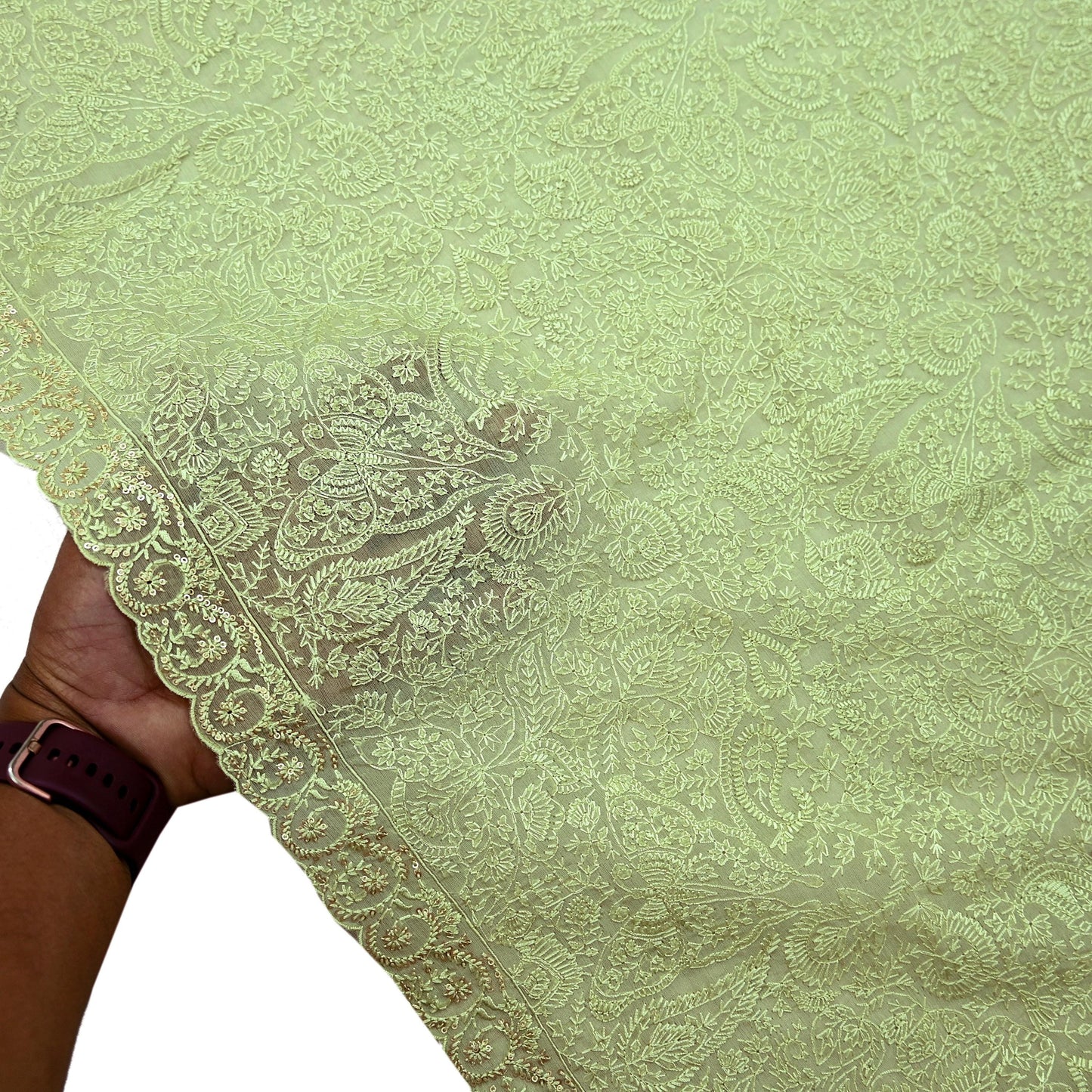 Indian Vintage Dupatta Green Georgette Long Stole Embroidered Scarves Stole Veil Wrap