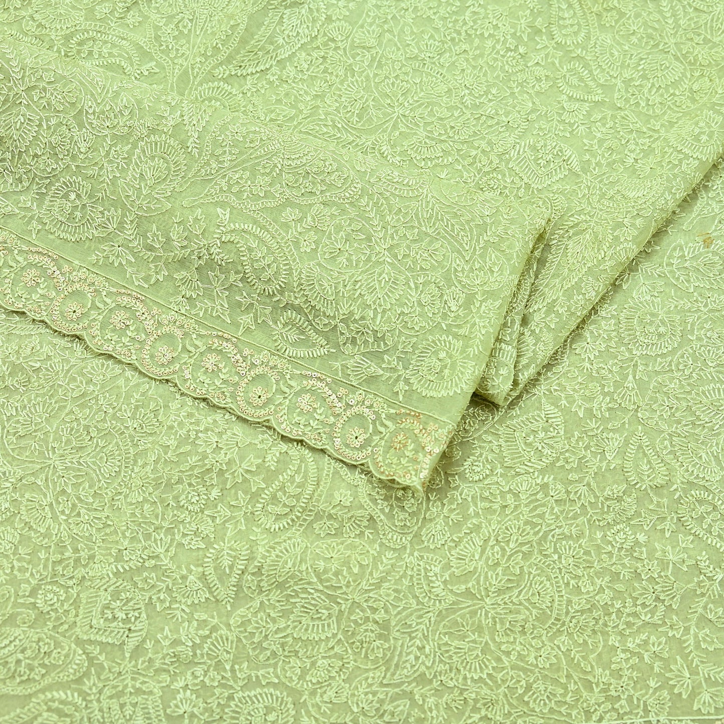 Indian Vintage Dupatta Green Georgette Long Stole Embroidered Scarves Stole Veil Wrap