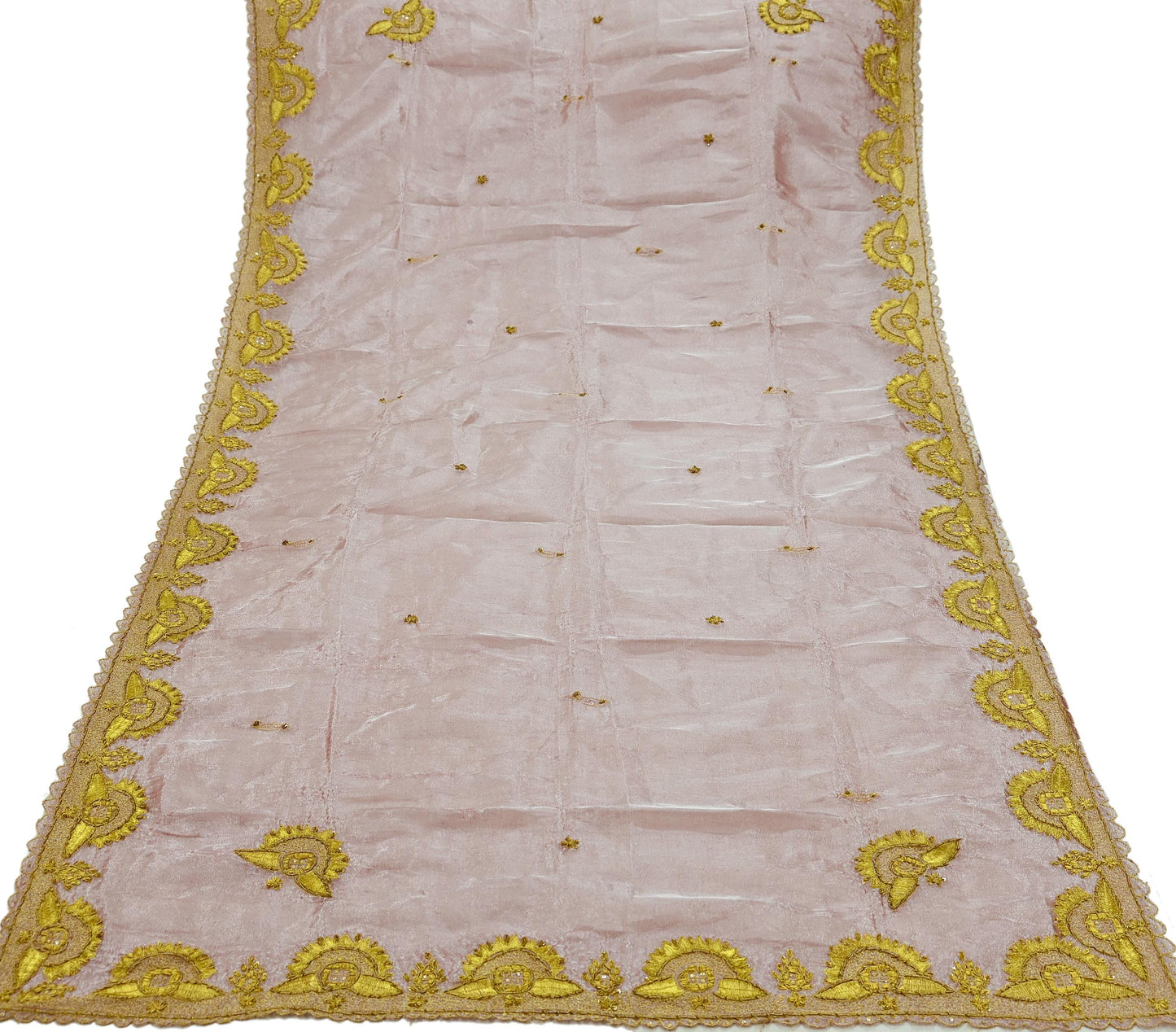 Indian Vintage Dupatta Pink Long Stole Hand Embroidered Tissue Scarves Veil Zardozi Zari Soft Scarf Wrap Boho