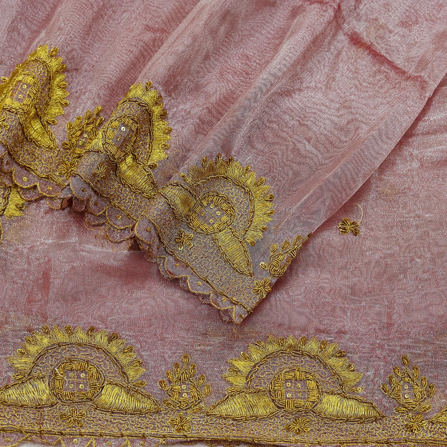 Indian Vintage Dupatta Pink Long Stole Hand Embroidered Tissue Scarves Veil Zardozi Zari Soft Scarf Wrap Boho