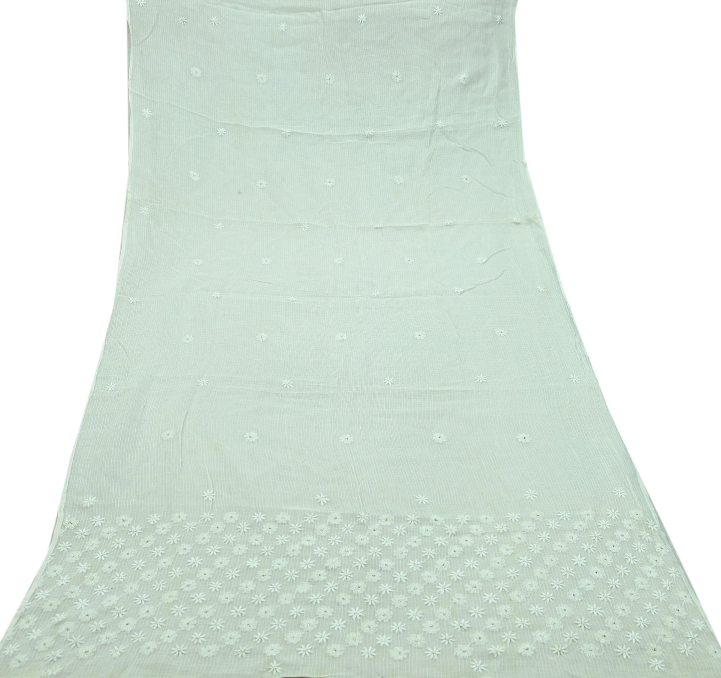 Indian Vintage White Dupatta Long Stole Pure Cotton Handmade Mukesh & Chikankari Scarves Veil Scarf Wrap Hippie Boho Soft