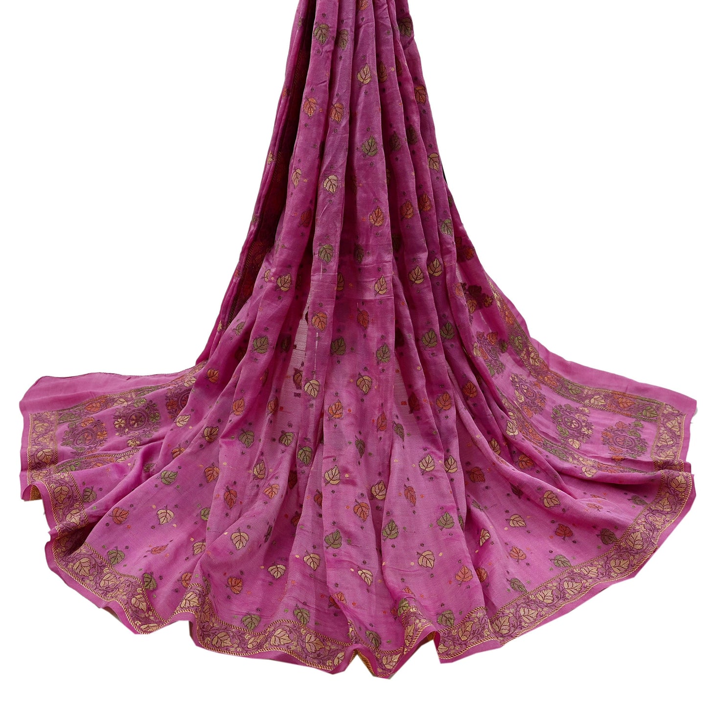 Indian Vintage Pink Dupatta Long Stole Pure Silk Hand Woven Scarves Veil Scarf Wrap Floral