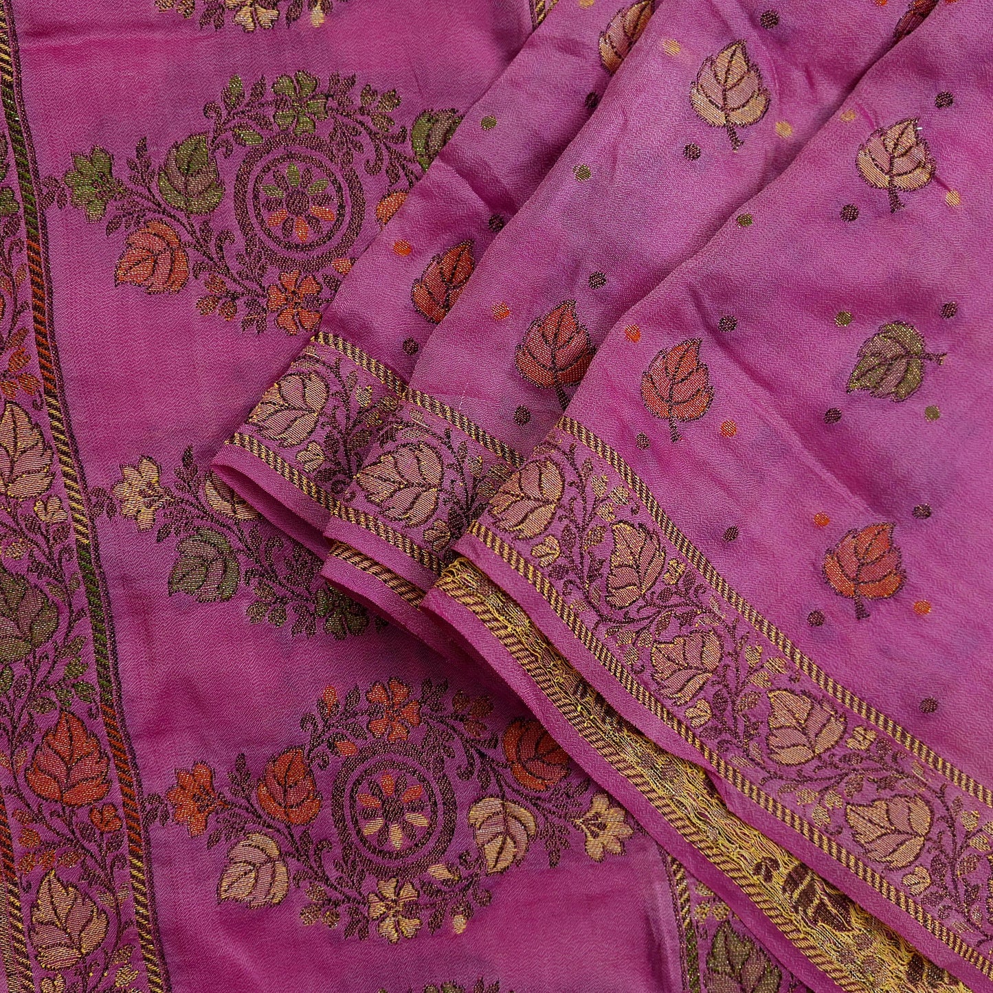 Indian Vintage Pink Dupatta Long Stole Pure Silk Hand Woven Scarves Veil Scarf Wrap Floral