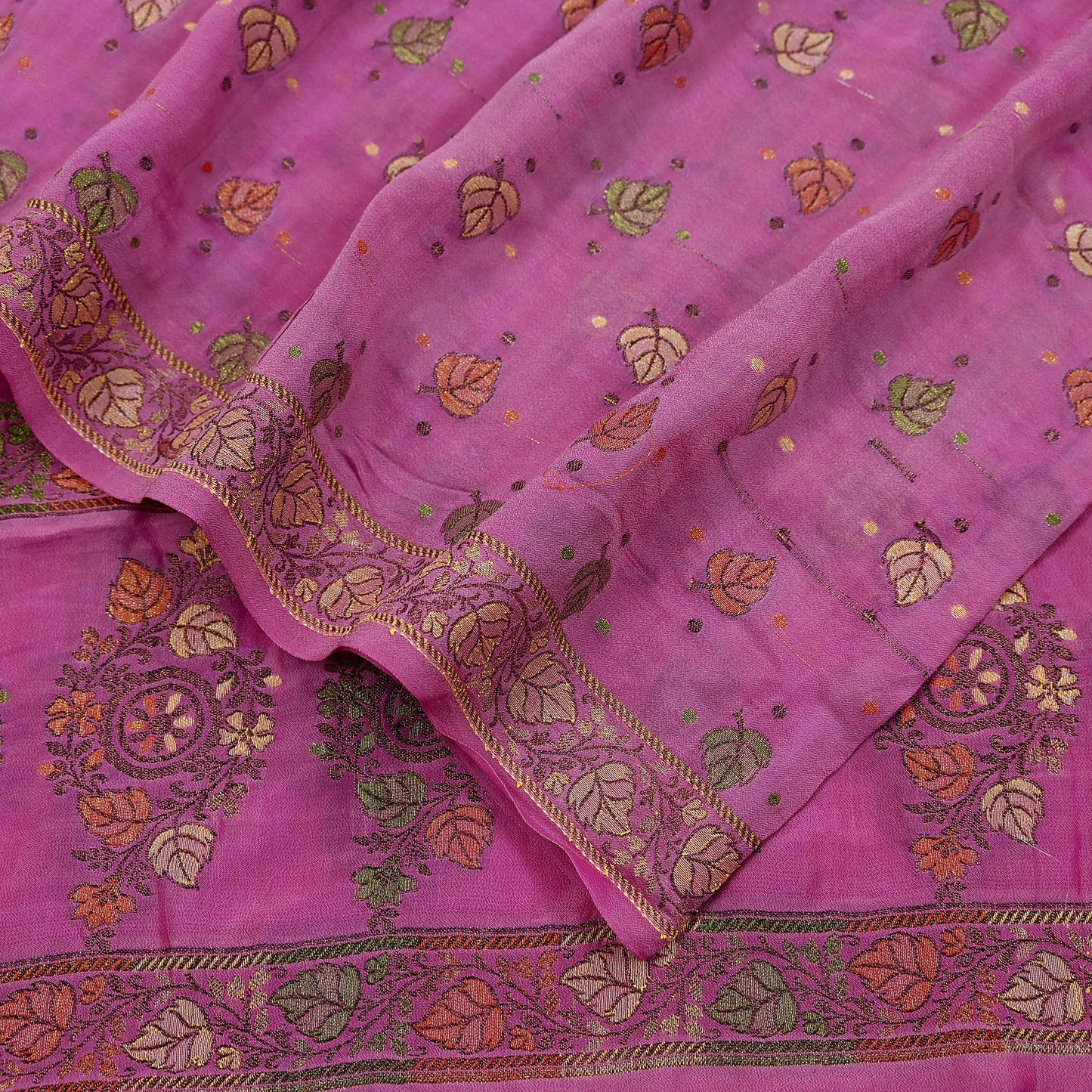 Indian Vintage Pink Dupatta Long Stole Pure Silk Hand Woven Scarves Veil Scarf Wrap Floral