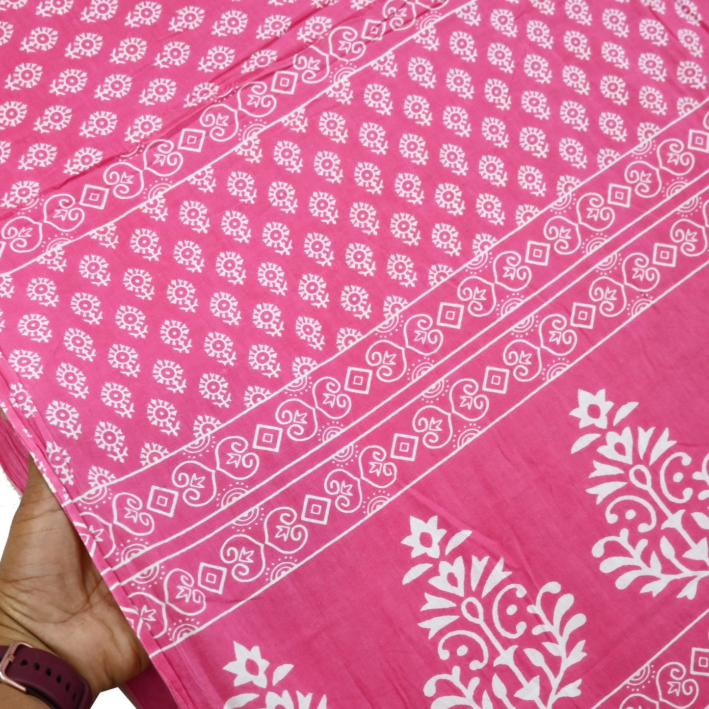Indian Vintage Sari Pink Block Printed Pure Cotton Sarees 6Yd Craft Fabric Sewing Sarong Wrap Boho Upcycle quilting Dress making