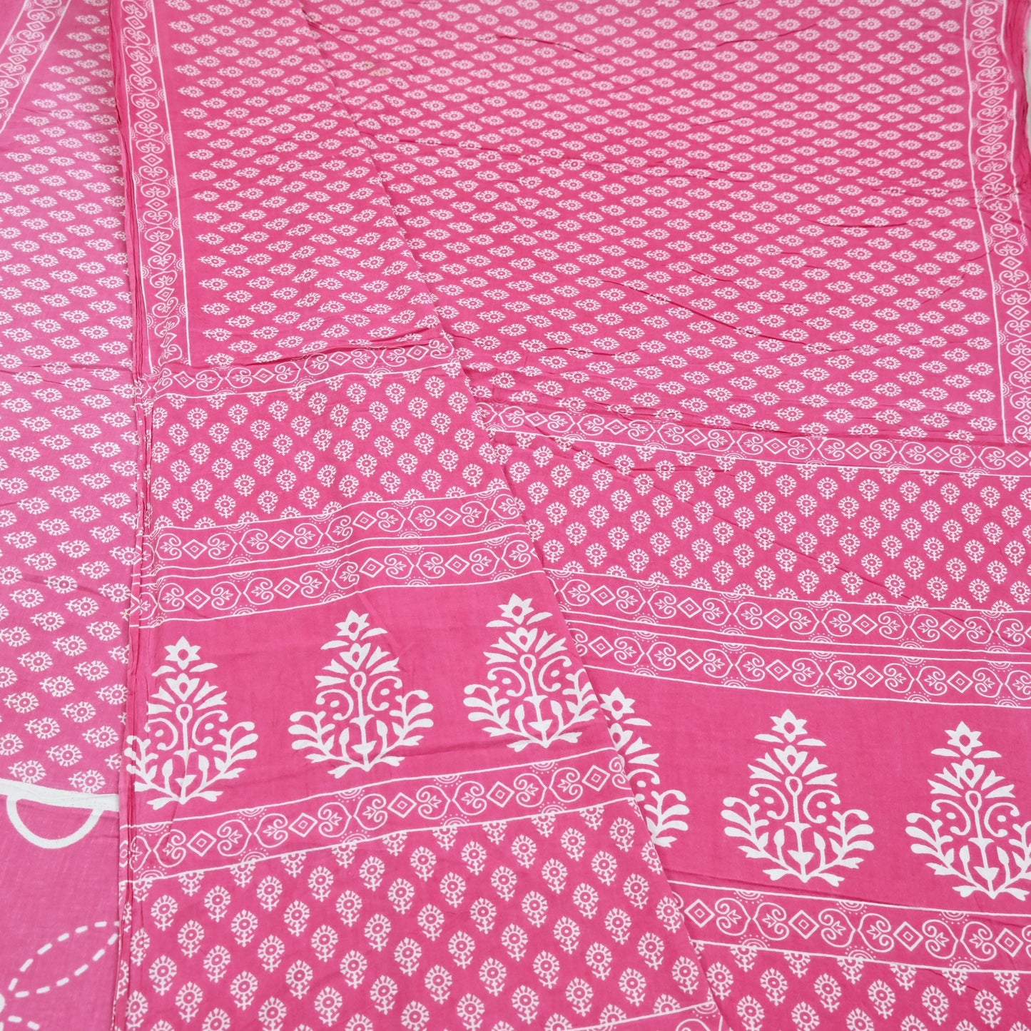 Indian Vintage Sari Pink Block Printed Pure Cotton Sarees 6Yd Craft Fabric Sewing Sarong Wrap Boho Upcycle quilting Dress making