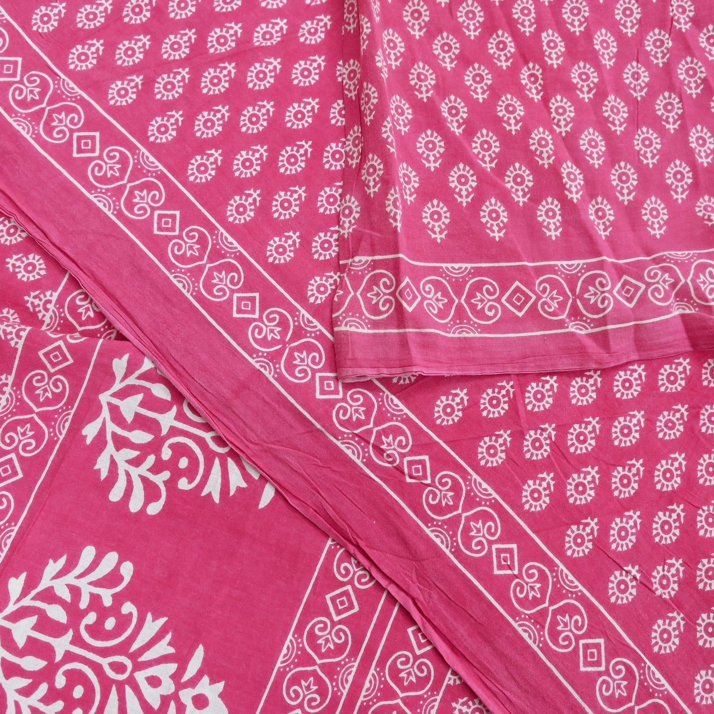Indian Vintage Sari Pink Block Printed Pure Cotton Sarees 6Yd Craft Fabric Sewing Sarong Wrap Boho Upcycle quilting Dress making