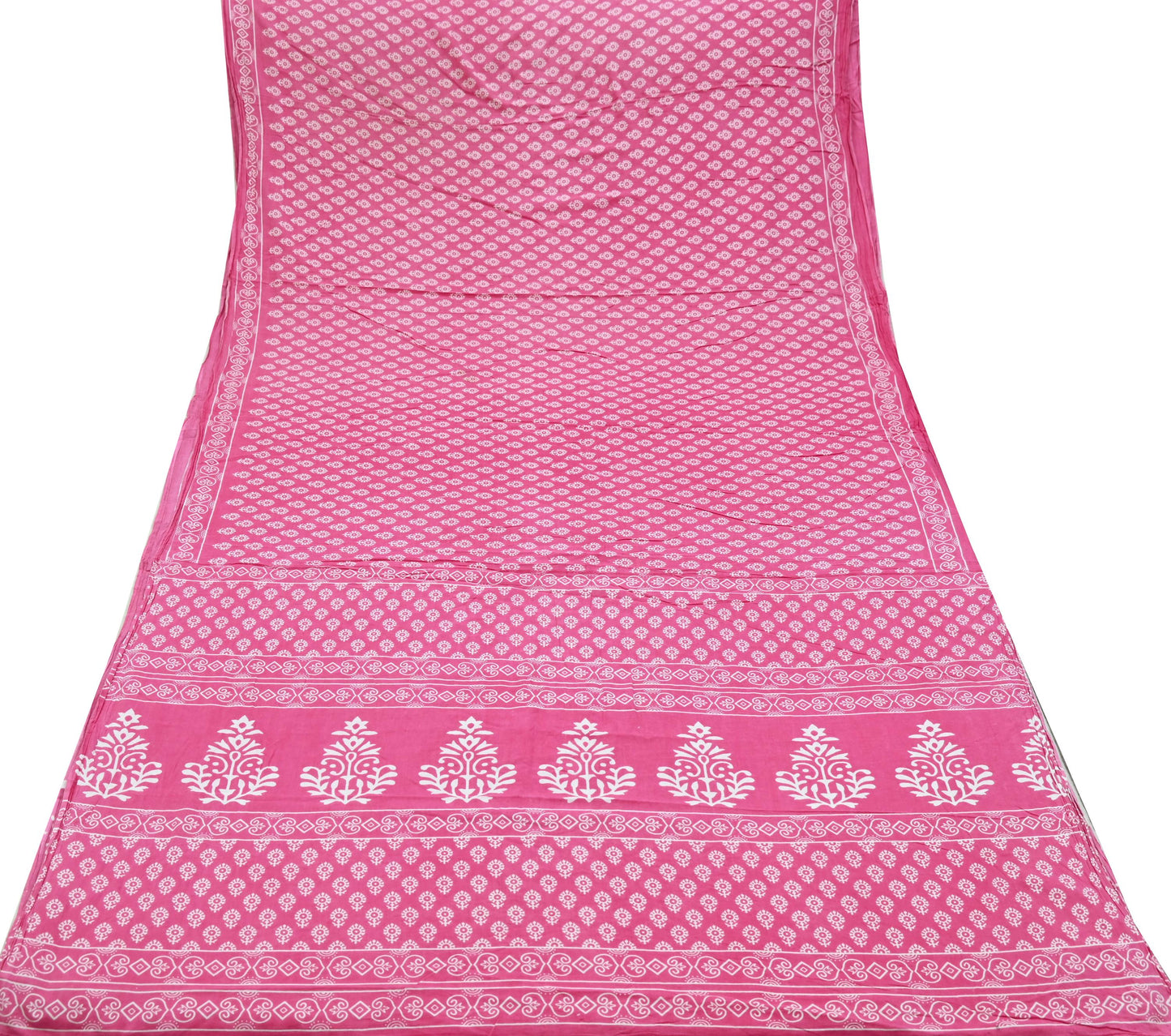 Indian Vintage Sari Pink Block Printed Pure Cotton Sarees 6Yd Craft Fabric Sewing Sarong Wrap Boho Upcycle quilting Dress making