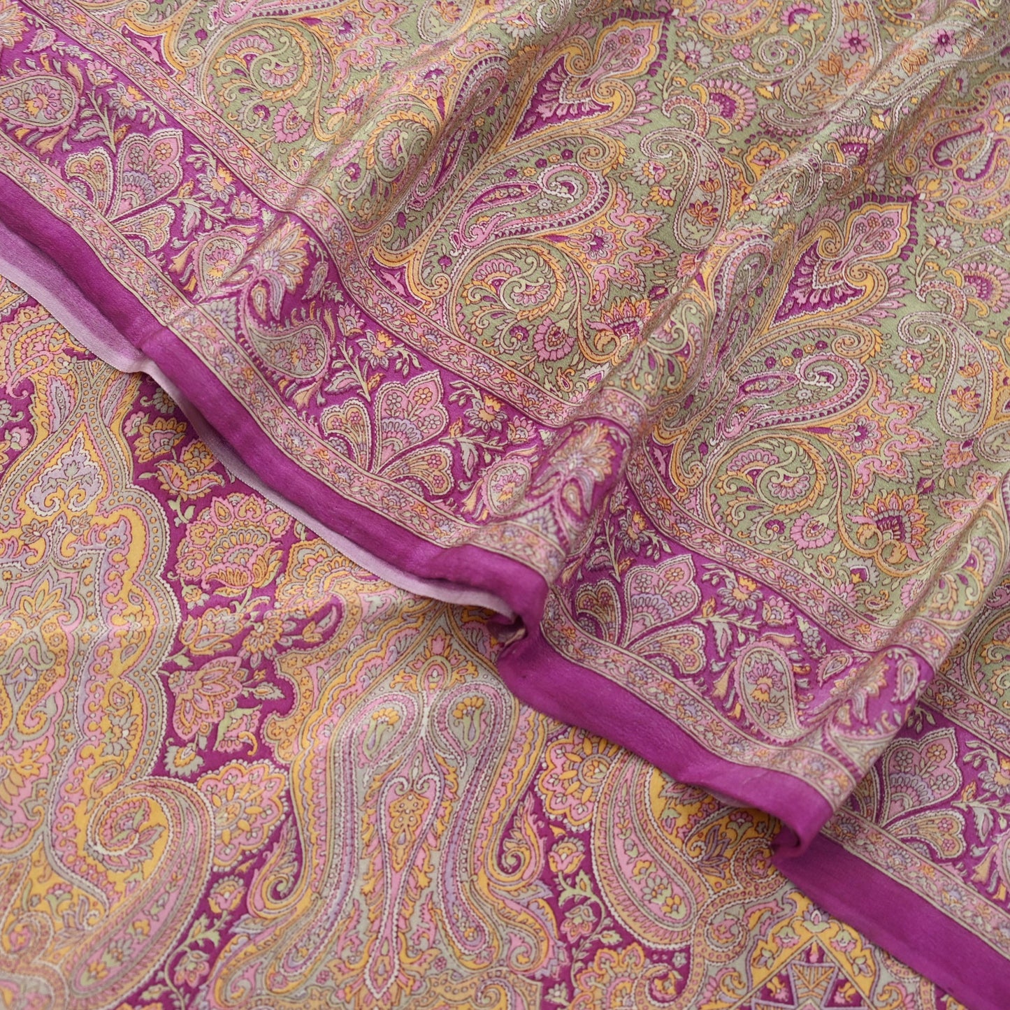 Indian Vintage Sari Green & Purple Pure Crepe Silk Printed Saree 5yd Sewing Floral Craft Fabric Wrap Dress Making Quilting Crafting