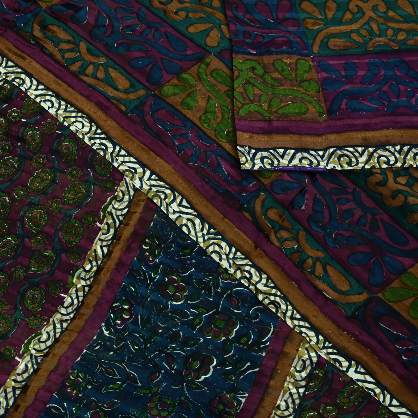 Women Vintage Sari Multi Pure Georgette Silk Woven Printed Sarees Craft Fabric Sewing 5Yd Soft Dress Making Zari Border Crafting Quilting