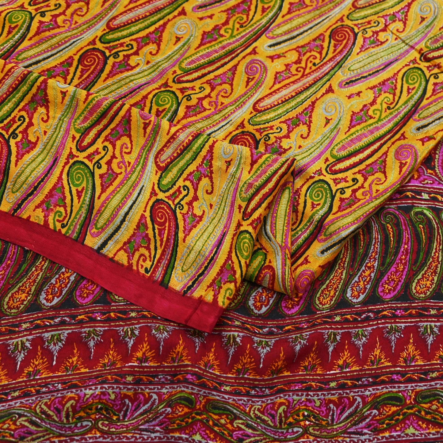 Indian Vintage Sari Red & Yellow Pure Silk Printed Saree Fabric 5yd Sewing Craft Fabric DressMaking Soft