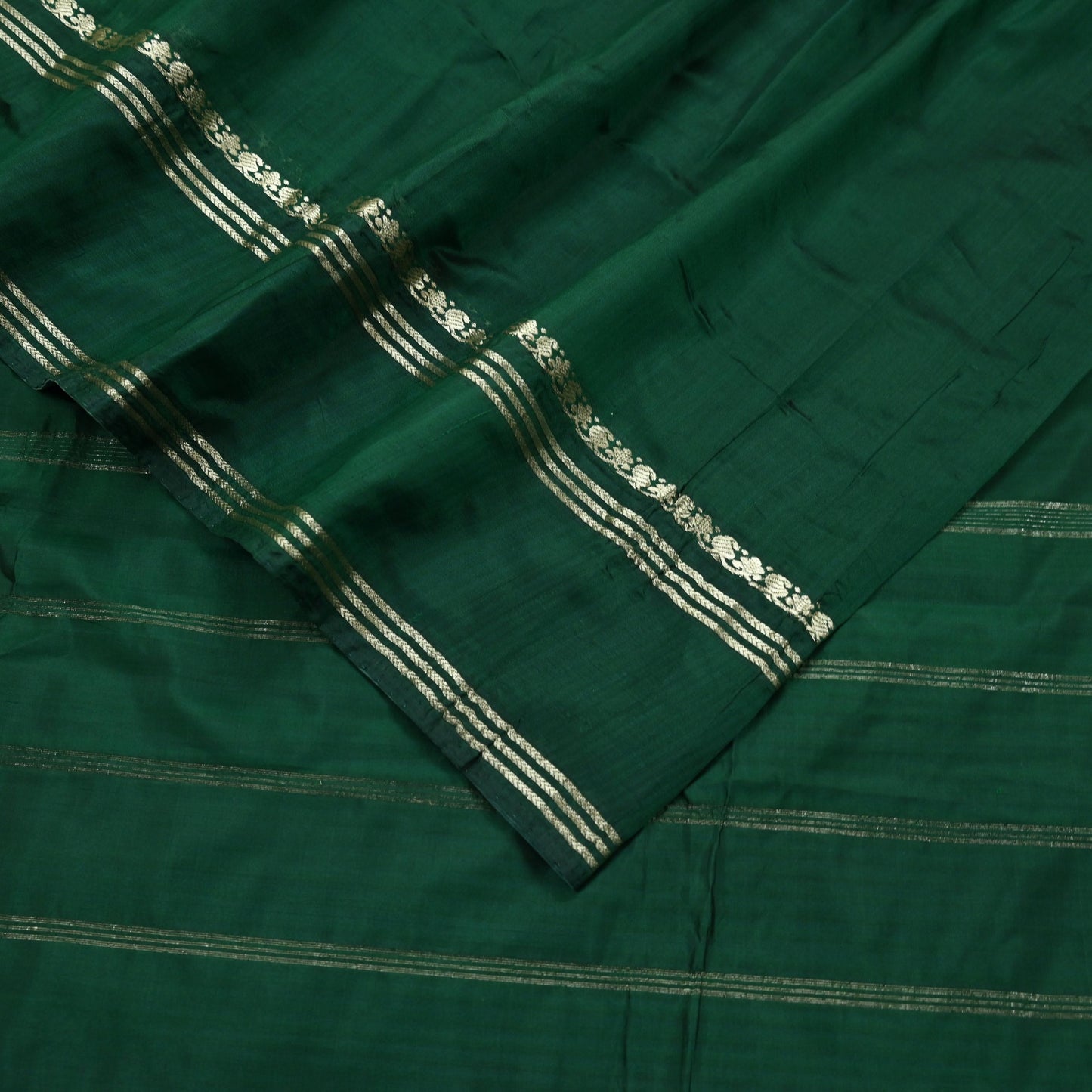 Indian Vintage Sari Green Mysore Silk Woven Sarees Craft Fabric 5Yd Ethnic South silk Dress Making Crafting Upcycle Quilting Zari Border