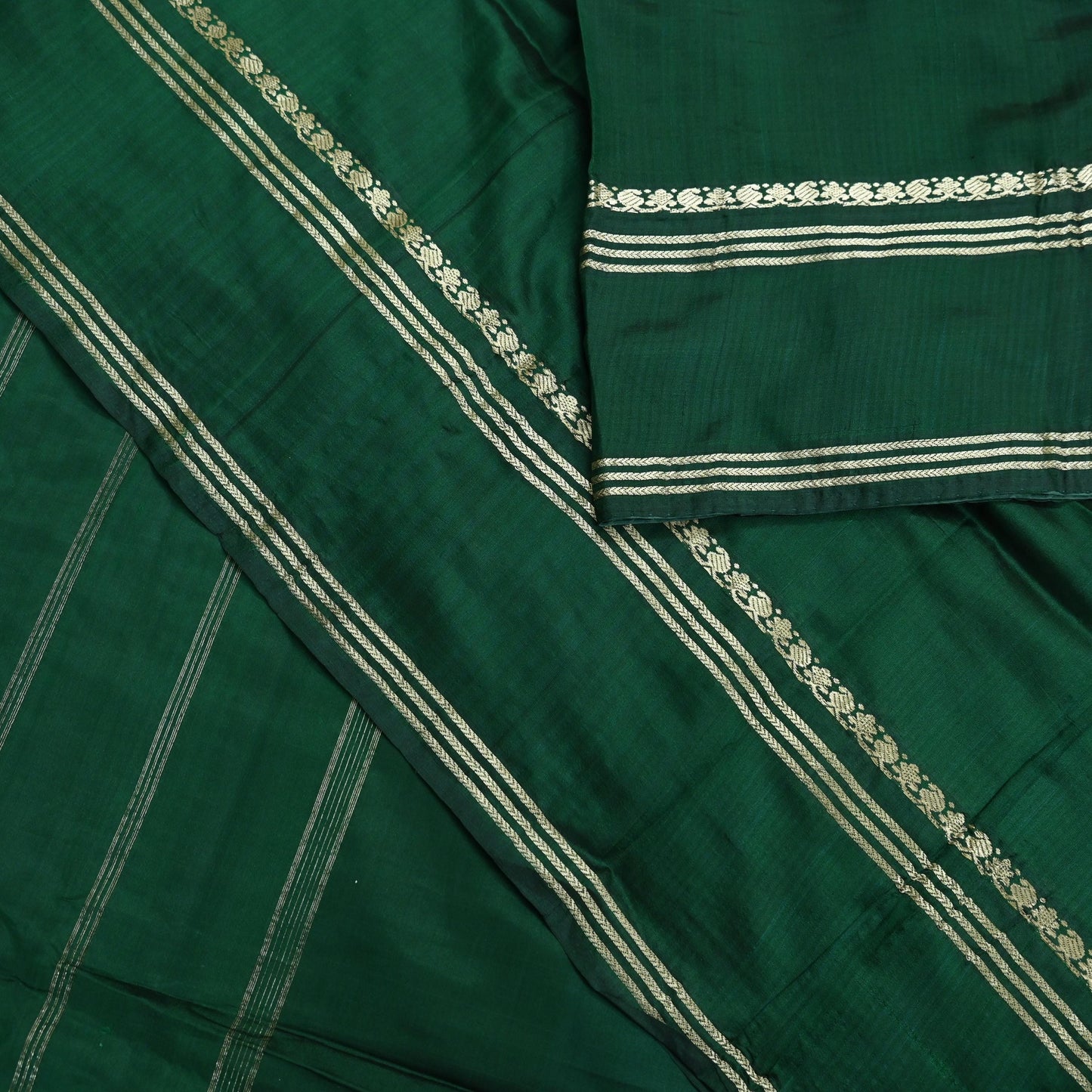 Indian Vintage Sari Green Mysore Silk Woven Sarees Craft Fabric 5Yd Ethnic South silk Dress Making Crafting Upcycle Quilting Zari Border