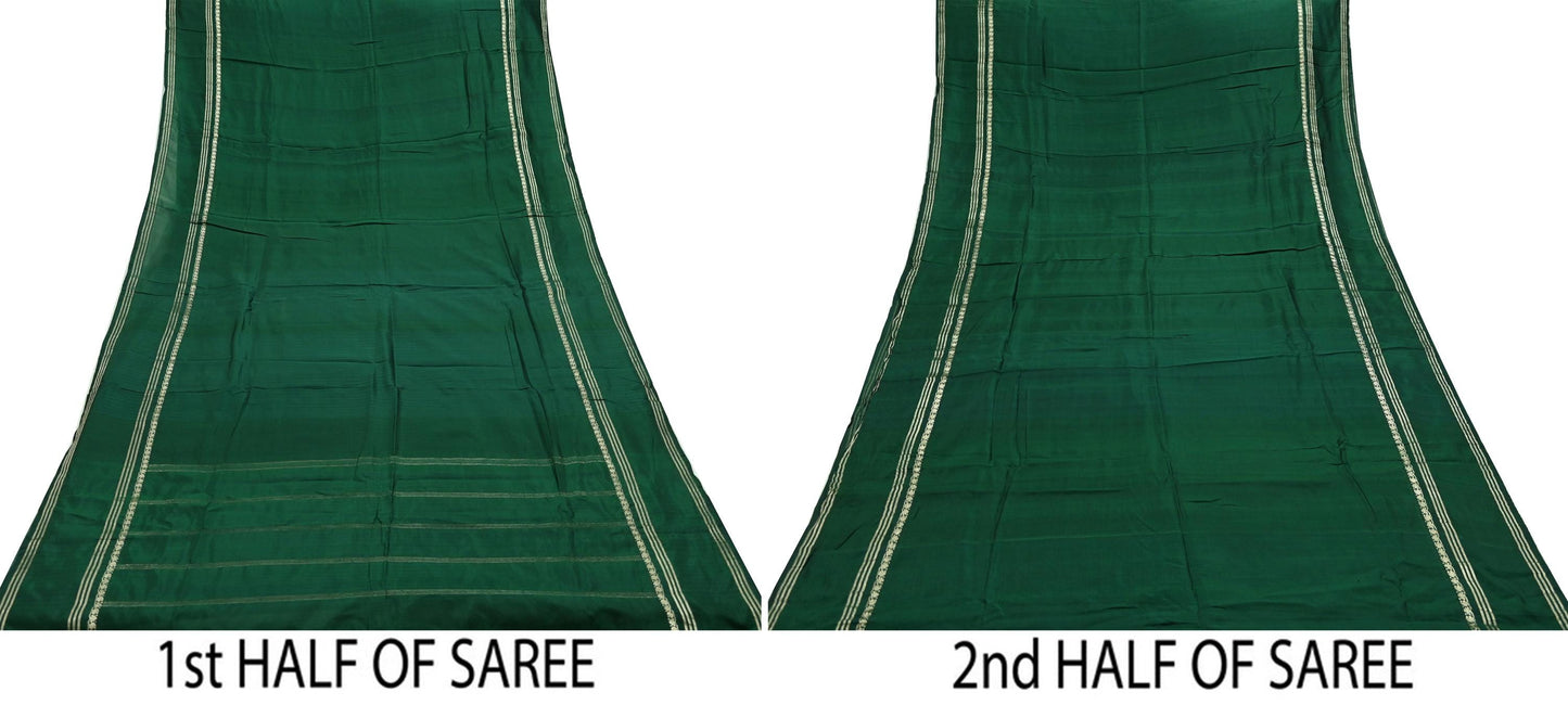 Indian Vintage Sari Green Mysore Silk Woven Sarees Craft Fabric 5Yd Ethnic South silk Dress Making Crafting Upcycle Quilting Zari Border