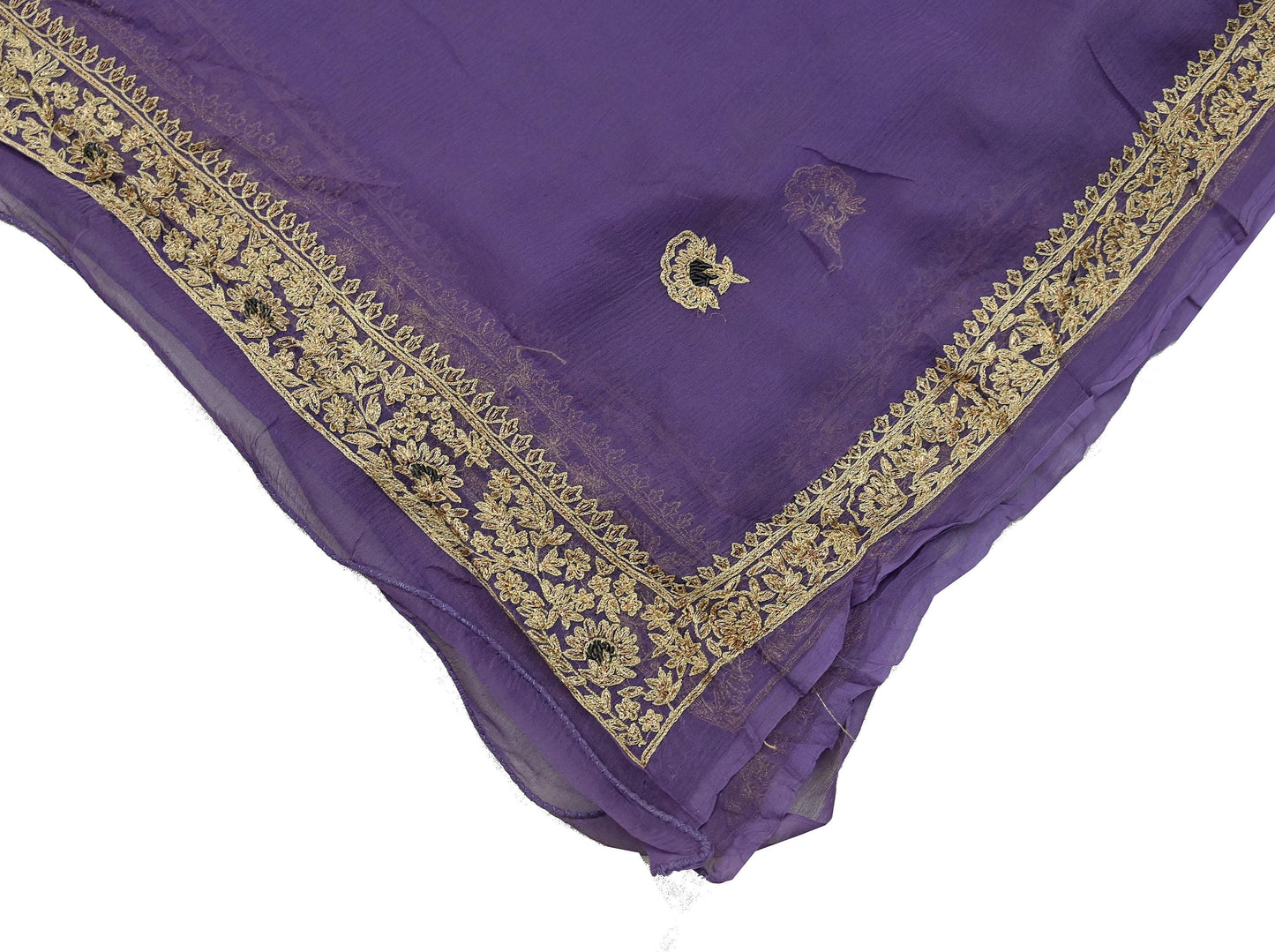 Indian Women Vintage Purple Dupatta Pure Chiffon silk Long Stole Hand Embroidered Hijab Scarves Veil Wrap soft Zari Zardozi