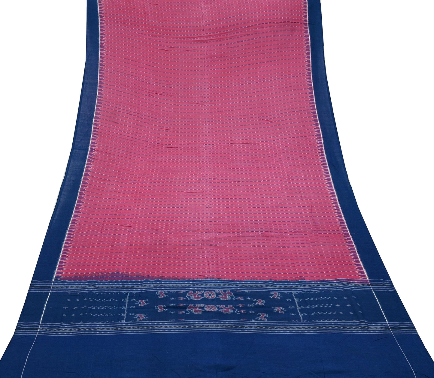 Indian Vintage Dupatta Blue & Pink Long Stole Hand woven Sambalpuri Ikat Hijab Pure Cotton Scarves Veil