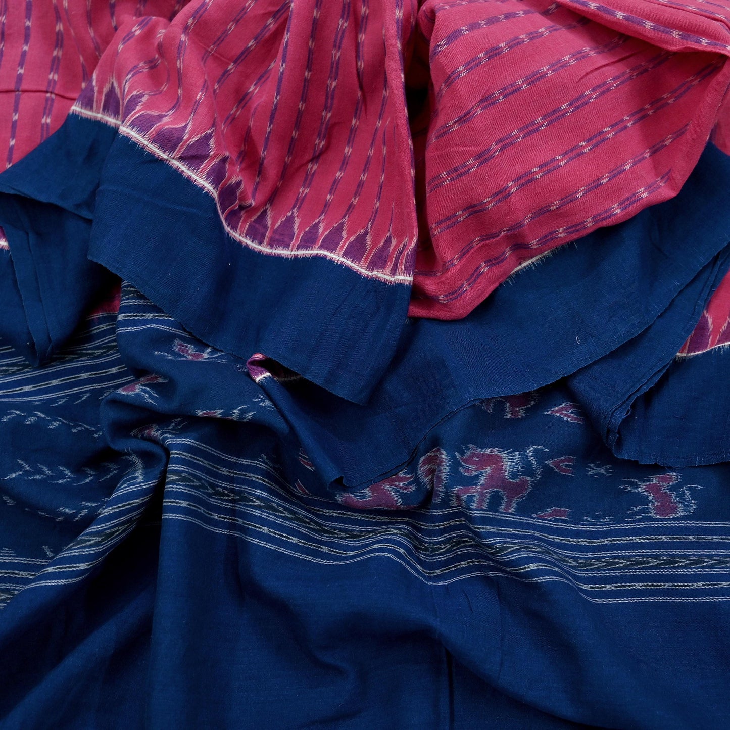 Indian Vintage Dupatta Blue & Pink Long Stole Hand woven Sambalpuri Ikat Hijab Pure Cotton Scarves Veil