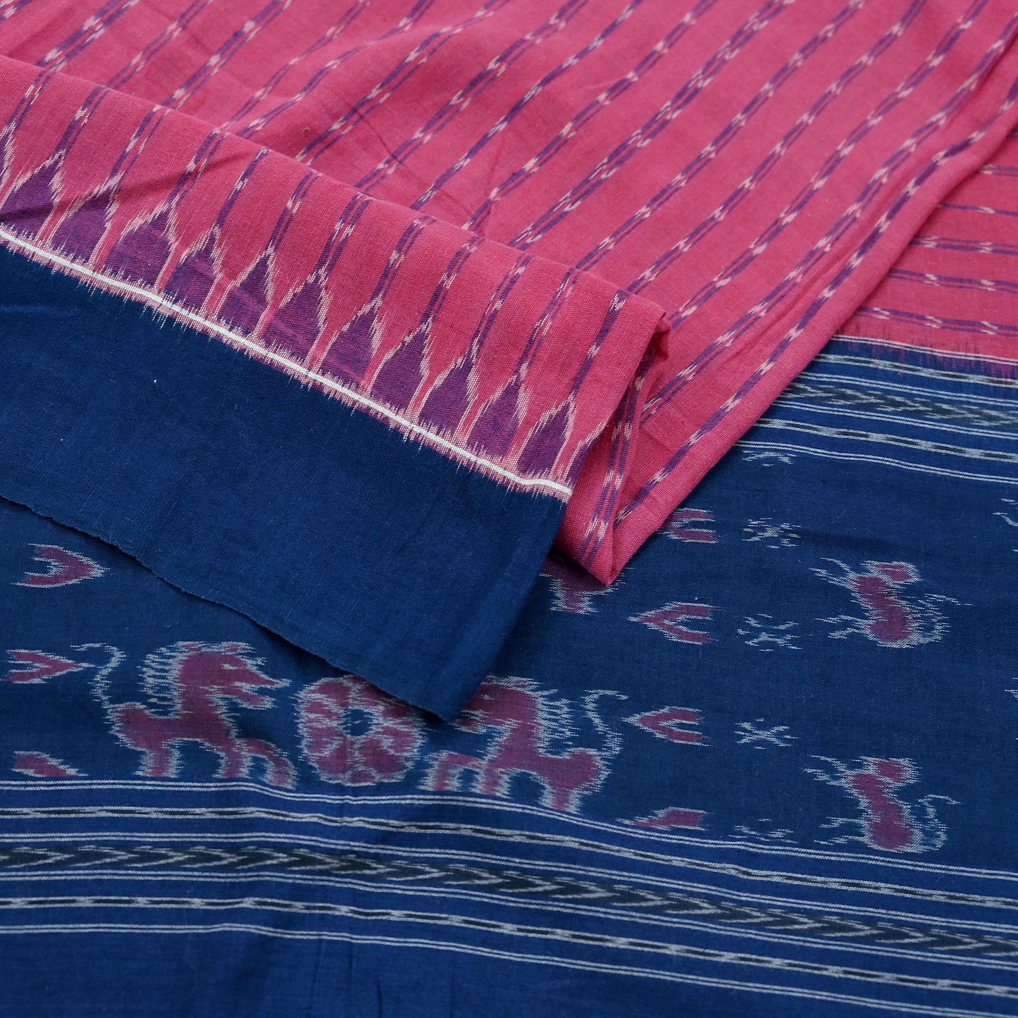 Indian Vintage Dupatta Blue & Pink Long Stole Hand woven Sambalpuri Ikat Hijab Pure Cotton Scarves Veil
