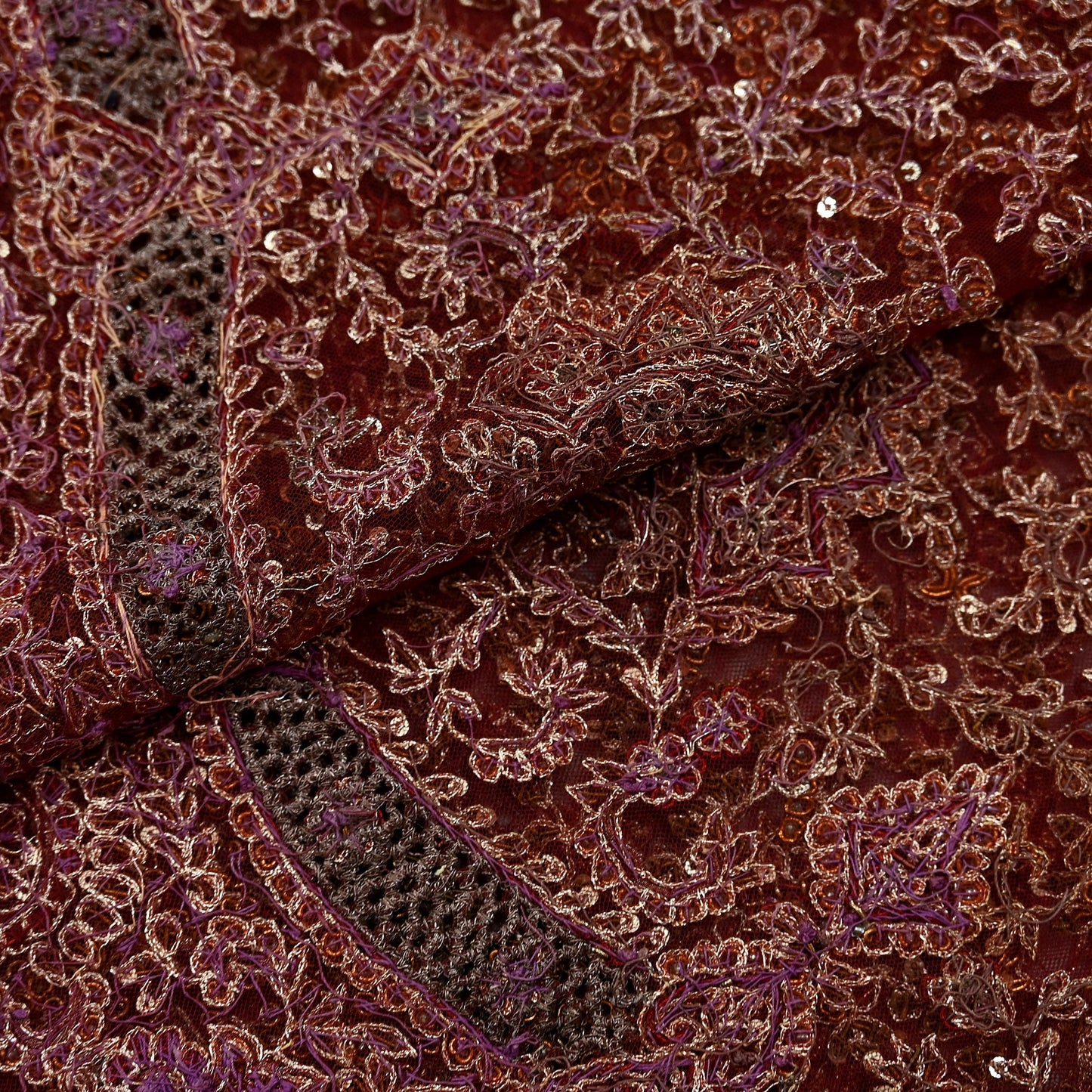 Indian Vintage Heavy Wedding Maroon Dupatta Net Mesh Long Stole Hand Embroidered Scarves Golden Zardozi Zari Sequins Dridal Veil Hijab