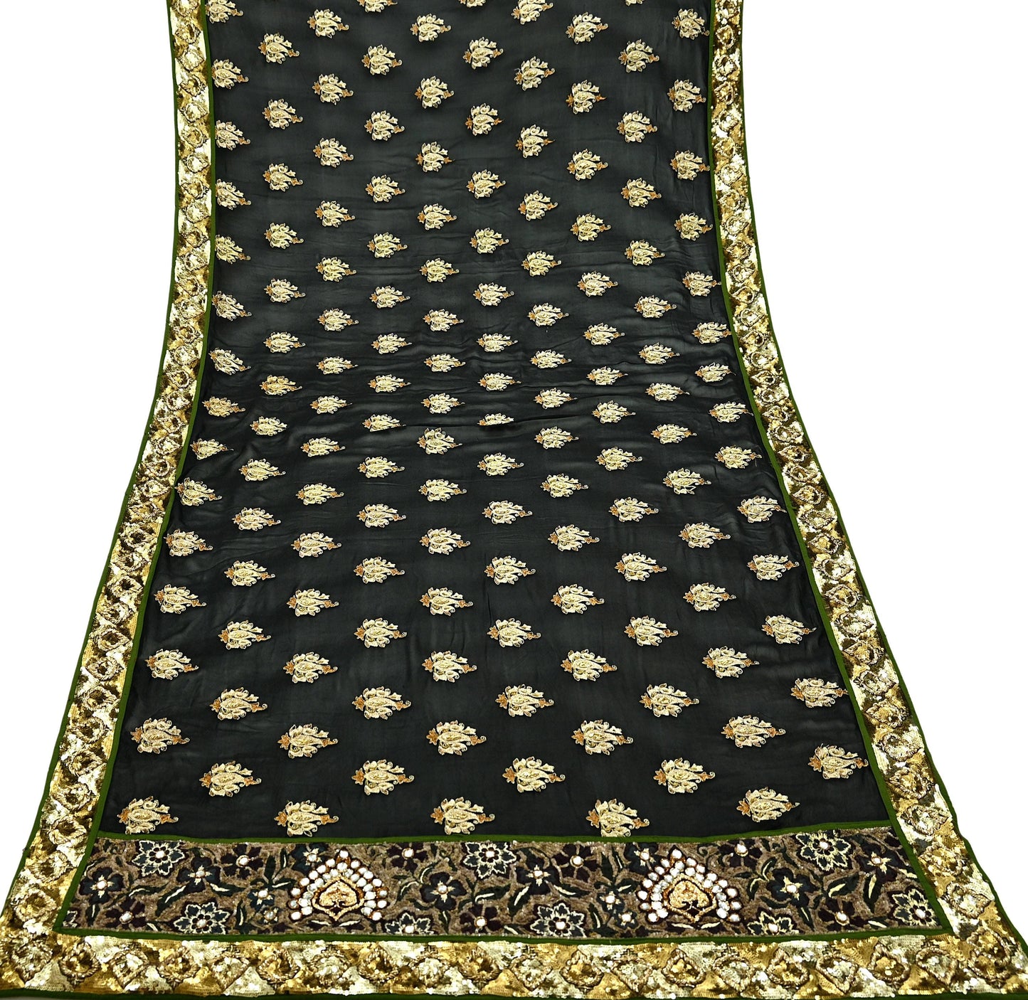 Indian Vintage Heavy Black Dupatta Pure Georgette Silk Long Stole Hand Embroidered Scarves Scarf Zari Zardozi Bridal/Wedding Veil Fringes