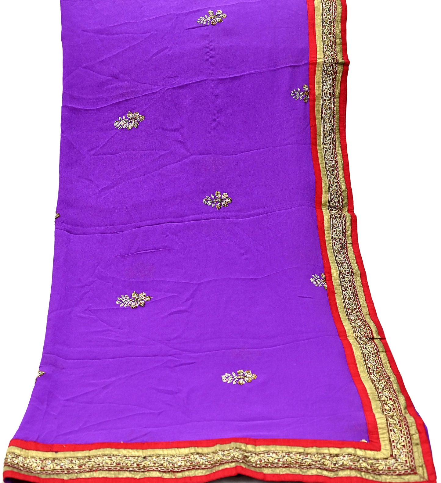 Indian Vintage Heavy Purple Dupatta Pure Georgette Silk Long Stole Hand Embroidered Scarves Zardozi