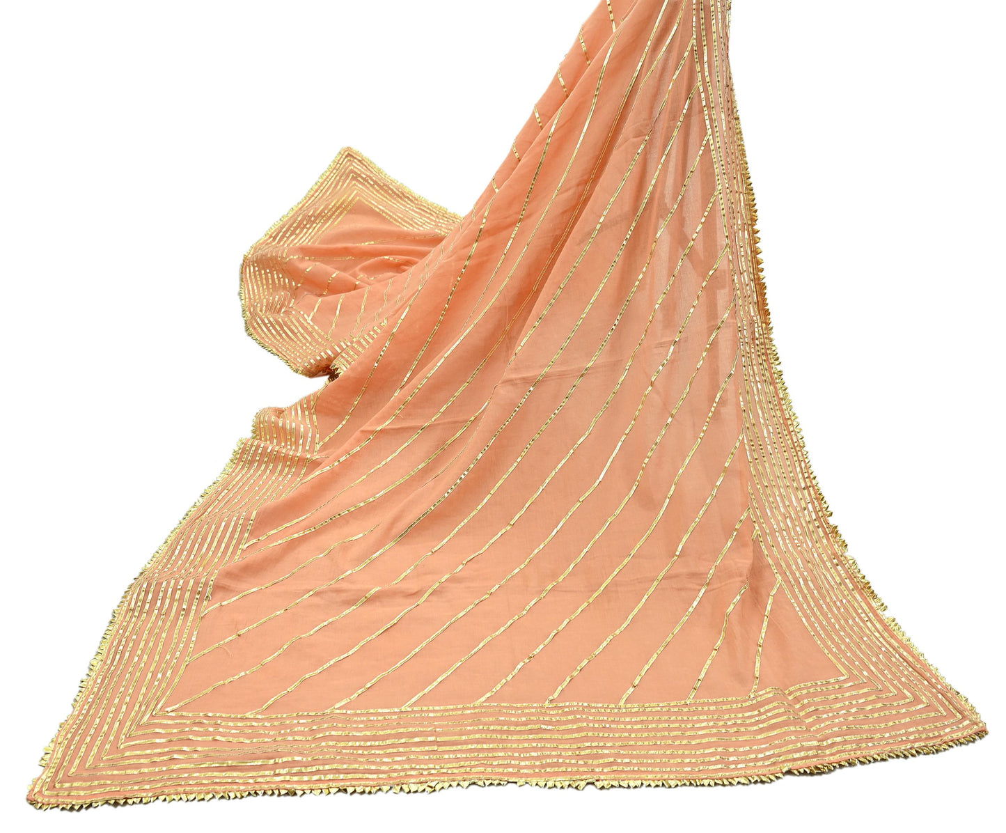 Indian Vintage Dupatta Peach Pure Cotton Long Stole Gota Patti Work Scarves Veil Soft
