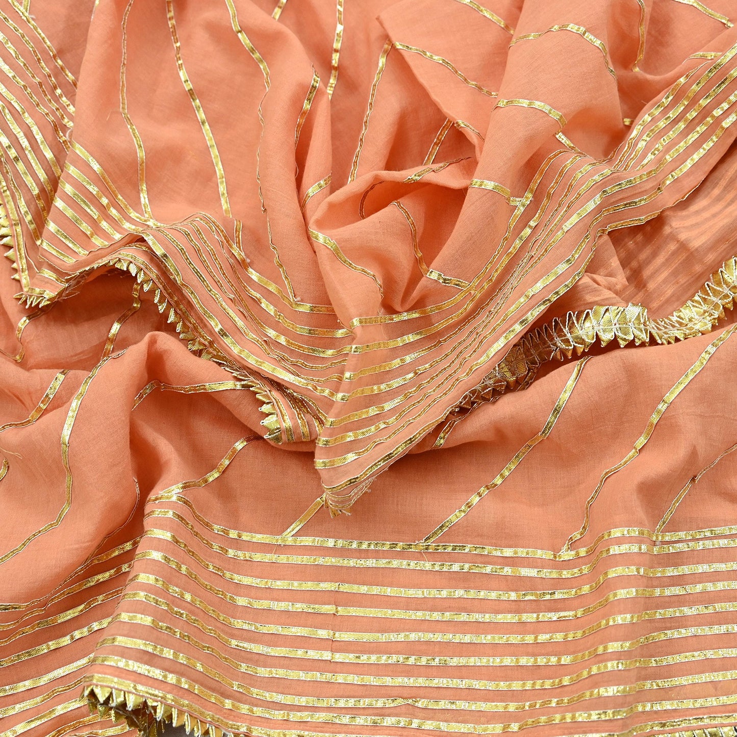 Indian Vintage Dupatta Peach Pure Cotton Long Stole Gota Patti Work Scarves Veil Soft