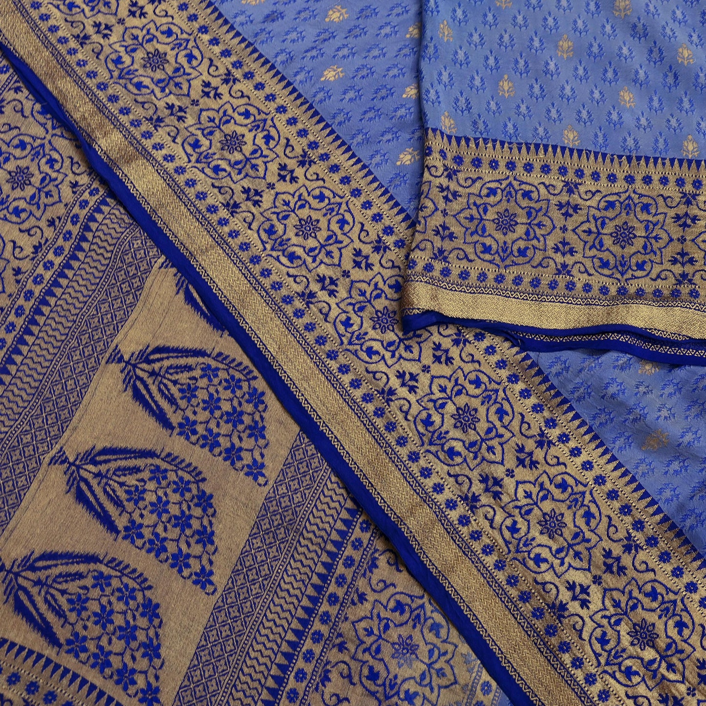 Indian Vintage Heavy Blue Saree Pure Silk Hand Woven Sari Craft Fabric 5Yd Sewing Soft Ethnic Zari Dress Making Wedding Sari