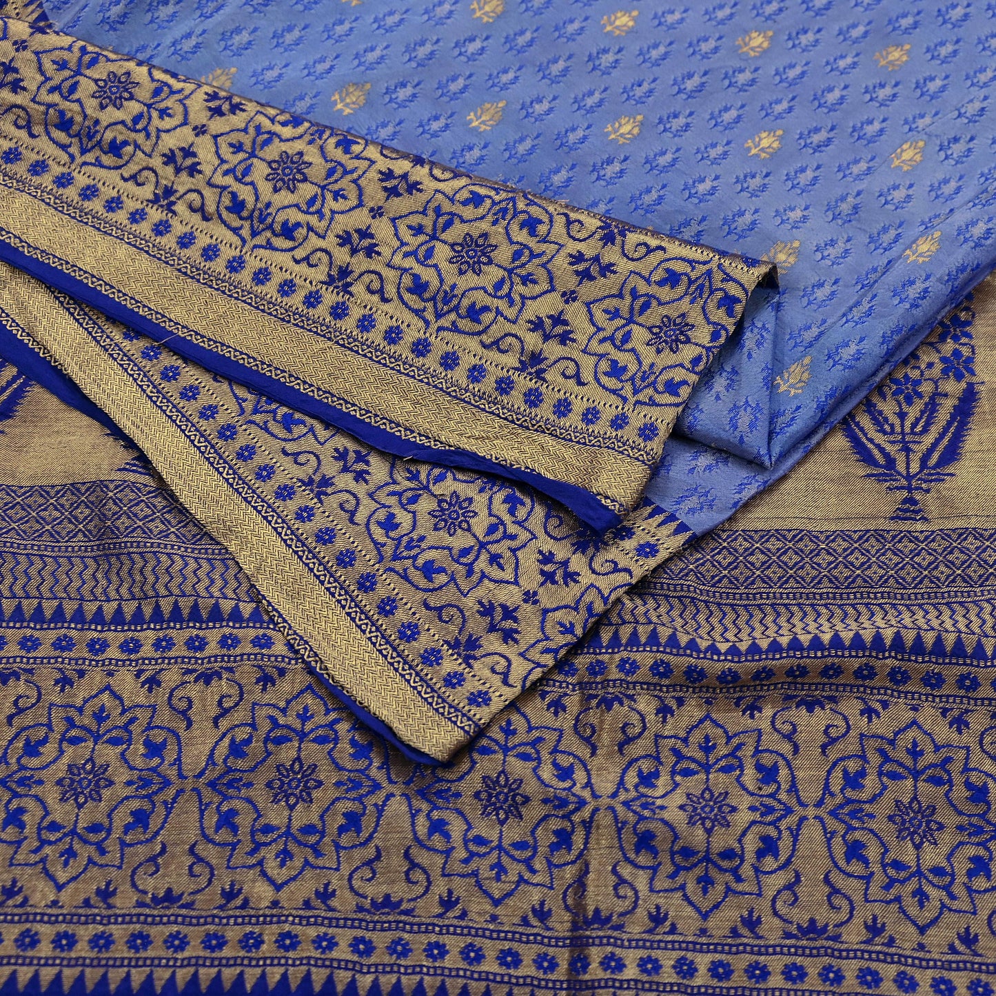 Indian Vintage Heavy Blue Saree Pure Silk Hand Woven Sari Craft Fabric 5Yd Sewing Soft Ethnic Zari Dress Making Wedding Sari