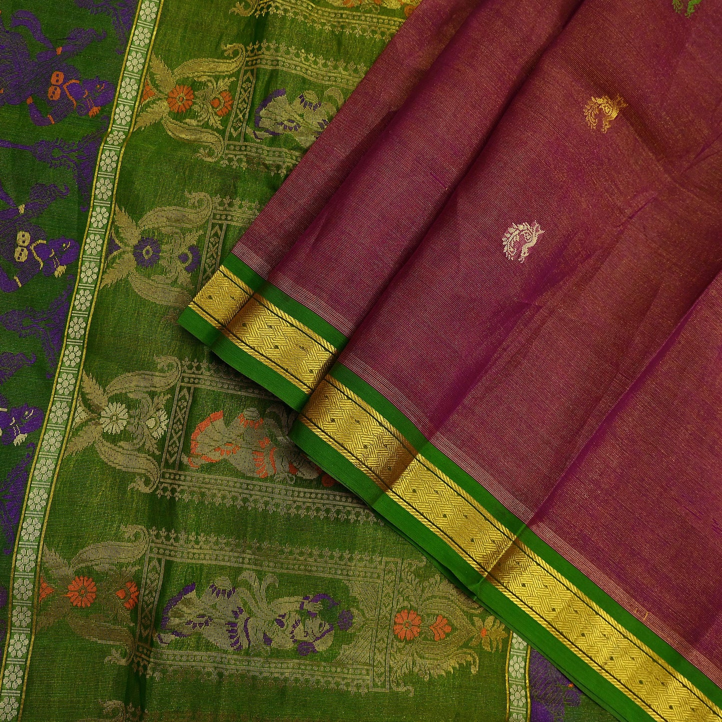 Indian Vintage Heavy Green & Pink Kanjivaram Saree 100% Pure Silk Sari Zari 5Yd Floral Crafting Dress making Crafting Bollywood sari
