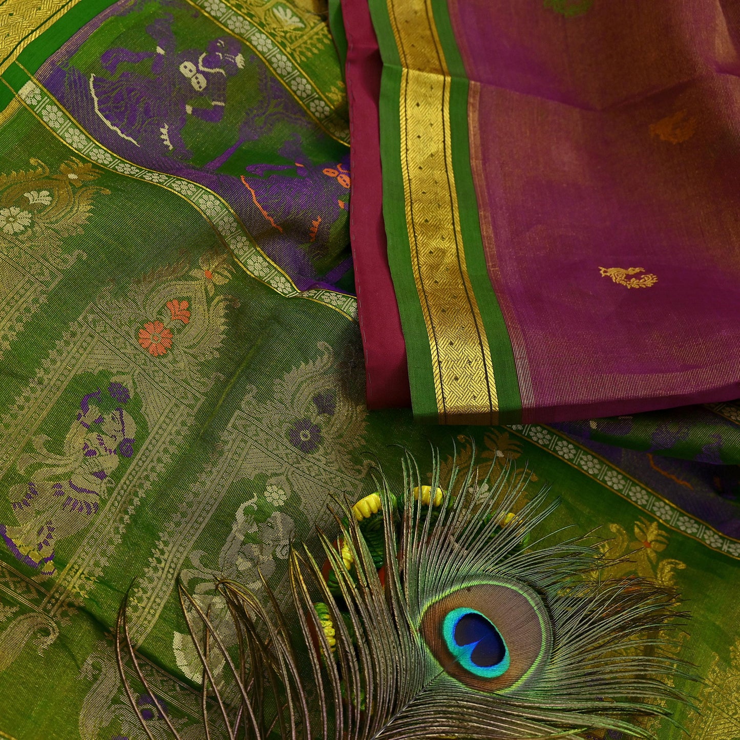 Indian Vintage Heavy Green & Pink Kanjivaram Saree 100% Pure Silk Sari Zari 5Yd Floral Crafting Dress making Crafting Bollywood sari