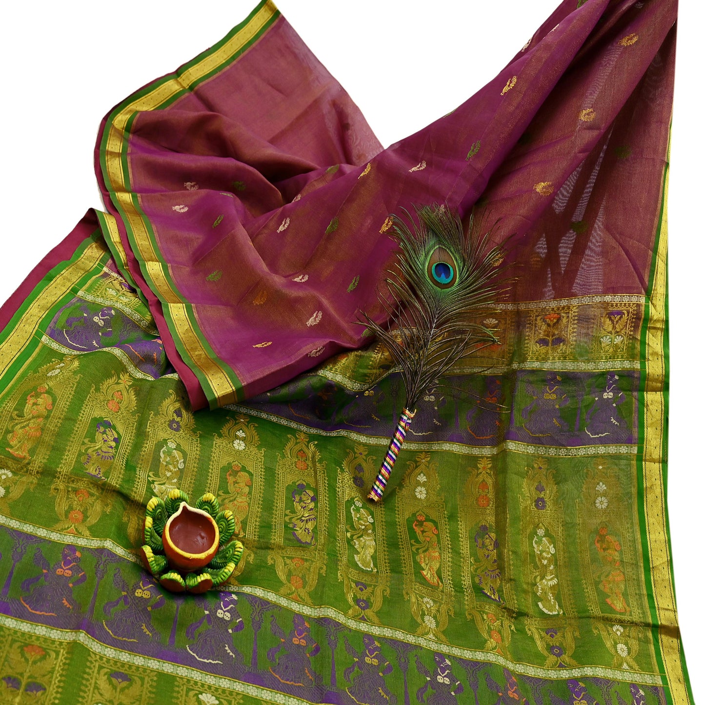 Indian Vintage Heavy Green & Pink Kanjivaram Saree 100% Pure Silk Sari Zari 5Yd Floral Crafting Dress making Crafting Bollywood sari