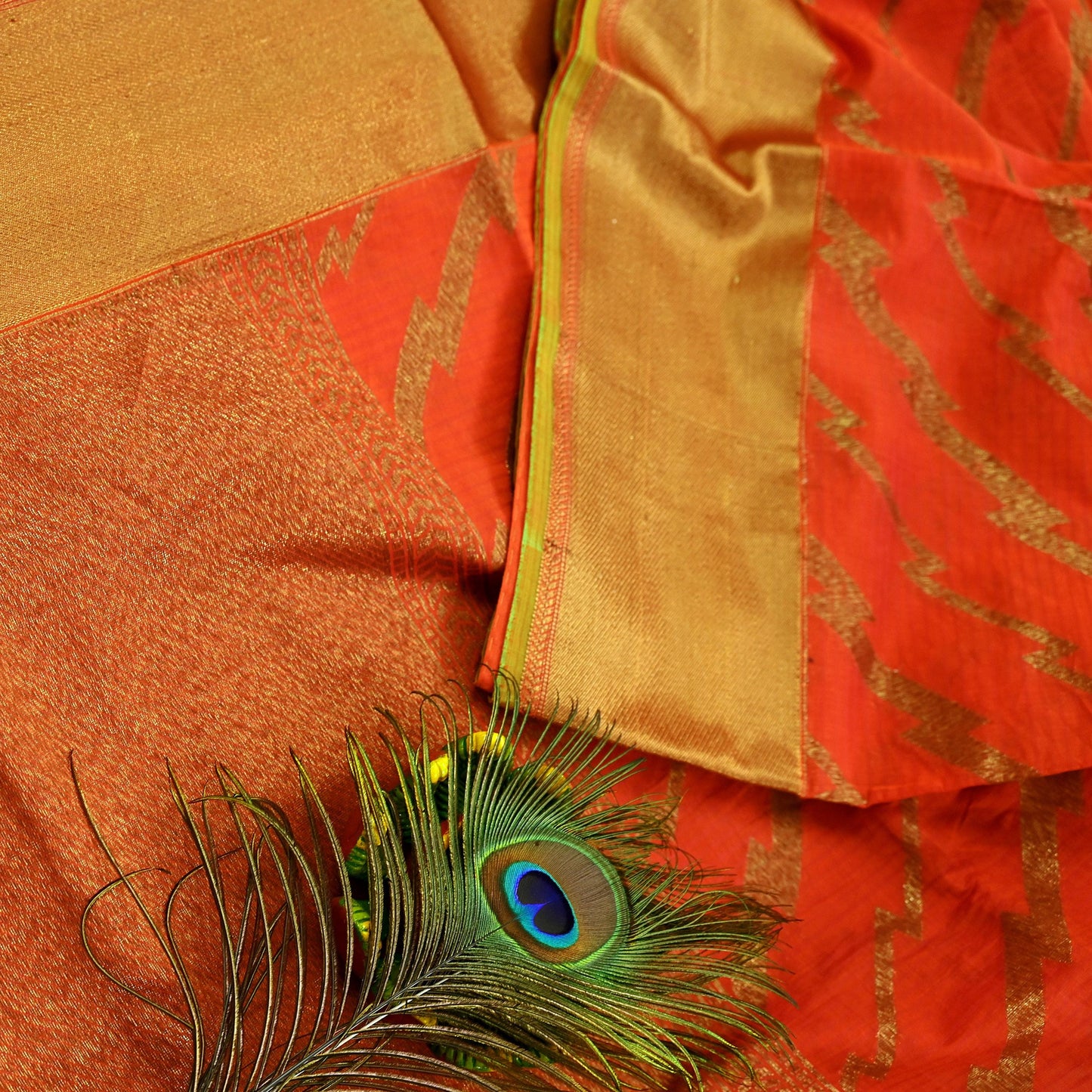 Indian Vintage Sari Orange Chanderi Cotton Hand Woven Sarees 5Yd Craft Fabric Sewing Sarong Dress Making Quilting Crafting Zari Border
