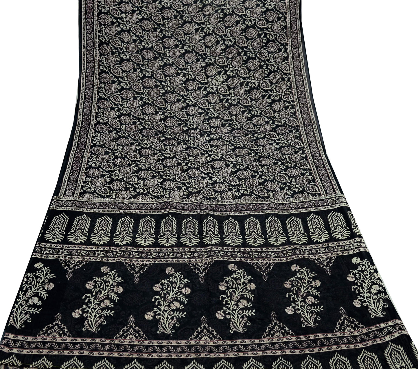 Indian Vintage Sari Black Printed 100% Pure Cotton Saree Craft Fabric 5Yard Sewing Sarong Wrap Boho Floral Dress Making Crafting Quilting