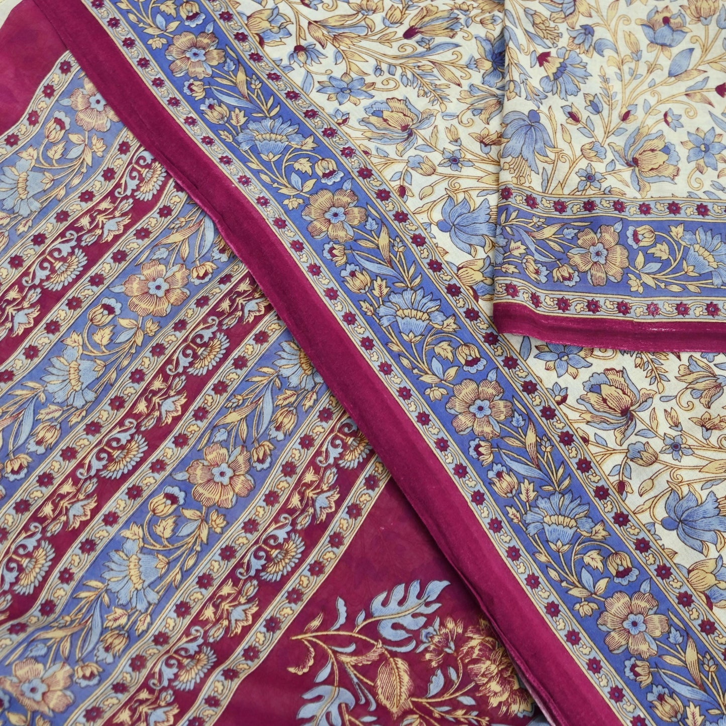 Indian Vintage Sari Ivory & Pink Printed Pure Cotton Saree Craft Fabric 5Yd Soft Sewing Sarong Wrap Boho Floral Dress making Crafting