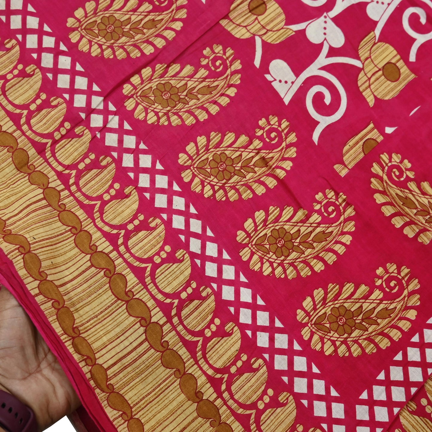 Indian Vintage Sari Pink Printed Pure Cotton Sarees 5Yd Craft Fabric Sewing Sarong Wrap Boho Upcycle quilting Dress making Crafting