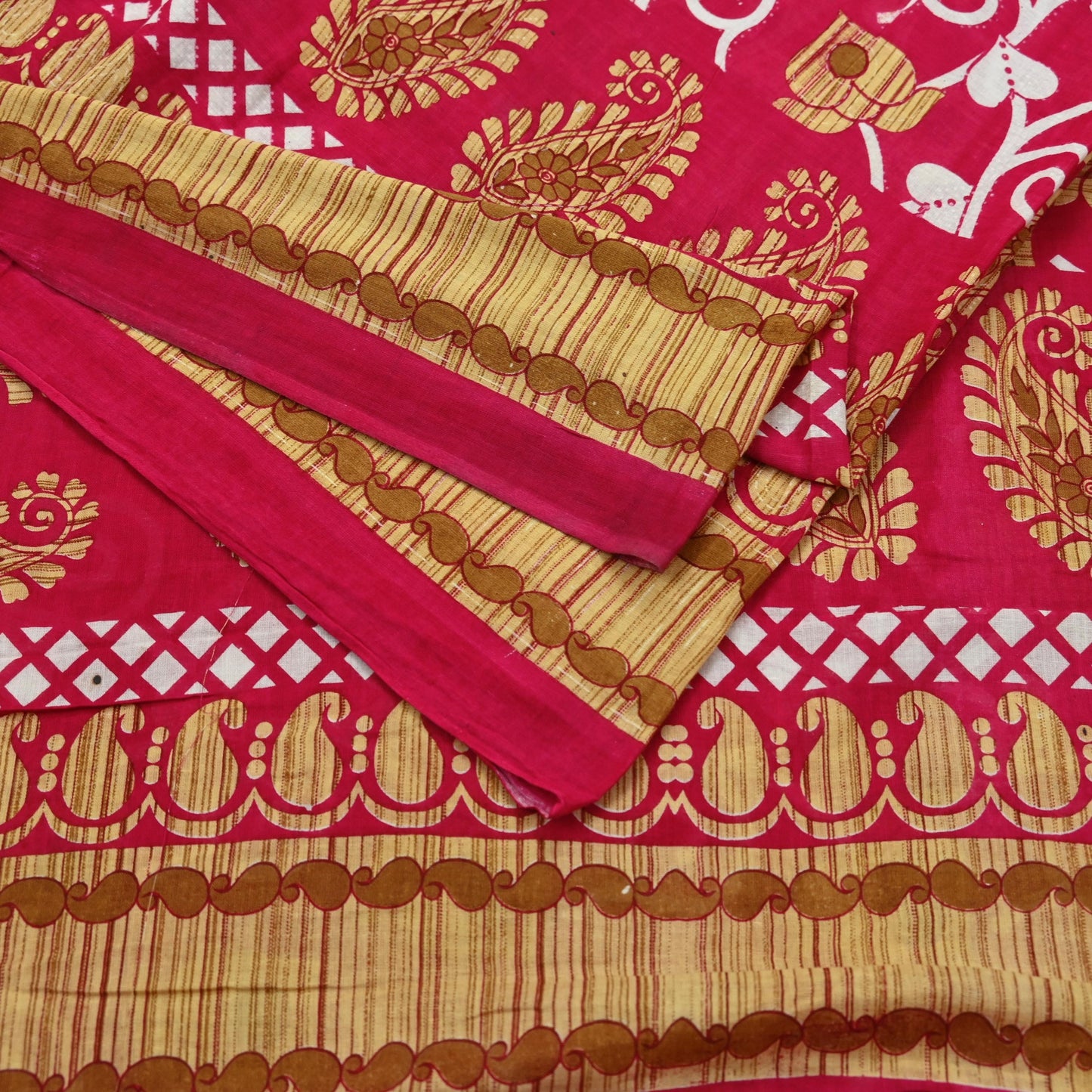 Indian Vintage Sari Pink Printed Pure Cotton Sarees 5Yd Craft Fabric Sewing Sarong Wrap Boho Upcycle quilting Dress making Crafting