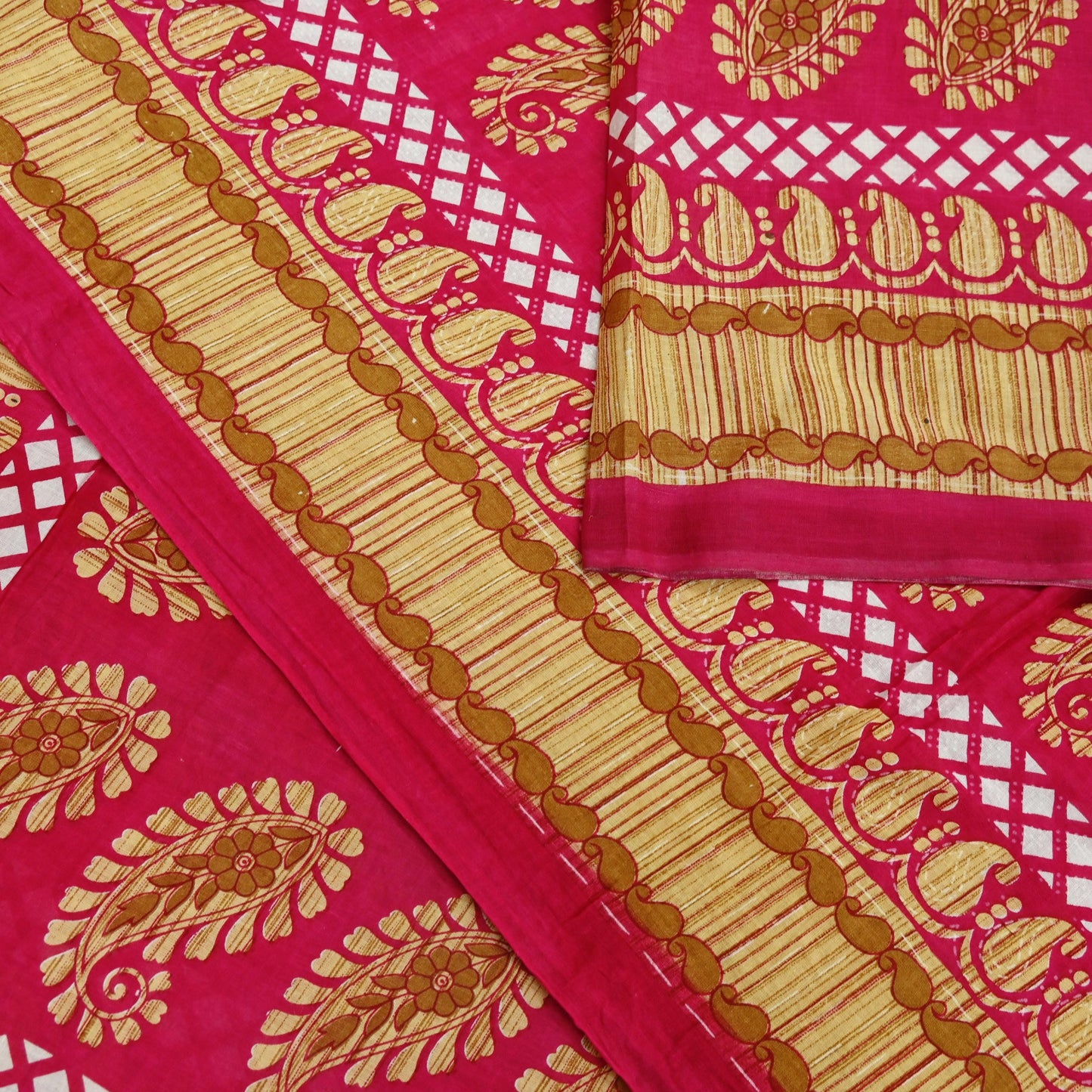 Indian Vintage Sari Pink Printed Pure Cotton Sarees 5Yd Craft Fabric Sewing Sarong Wrap Boho Upcycle quilting Dress making Crafting