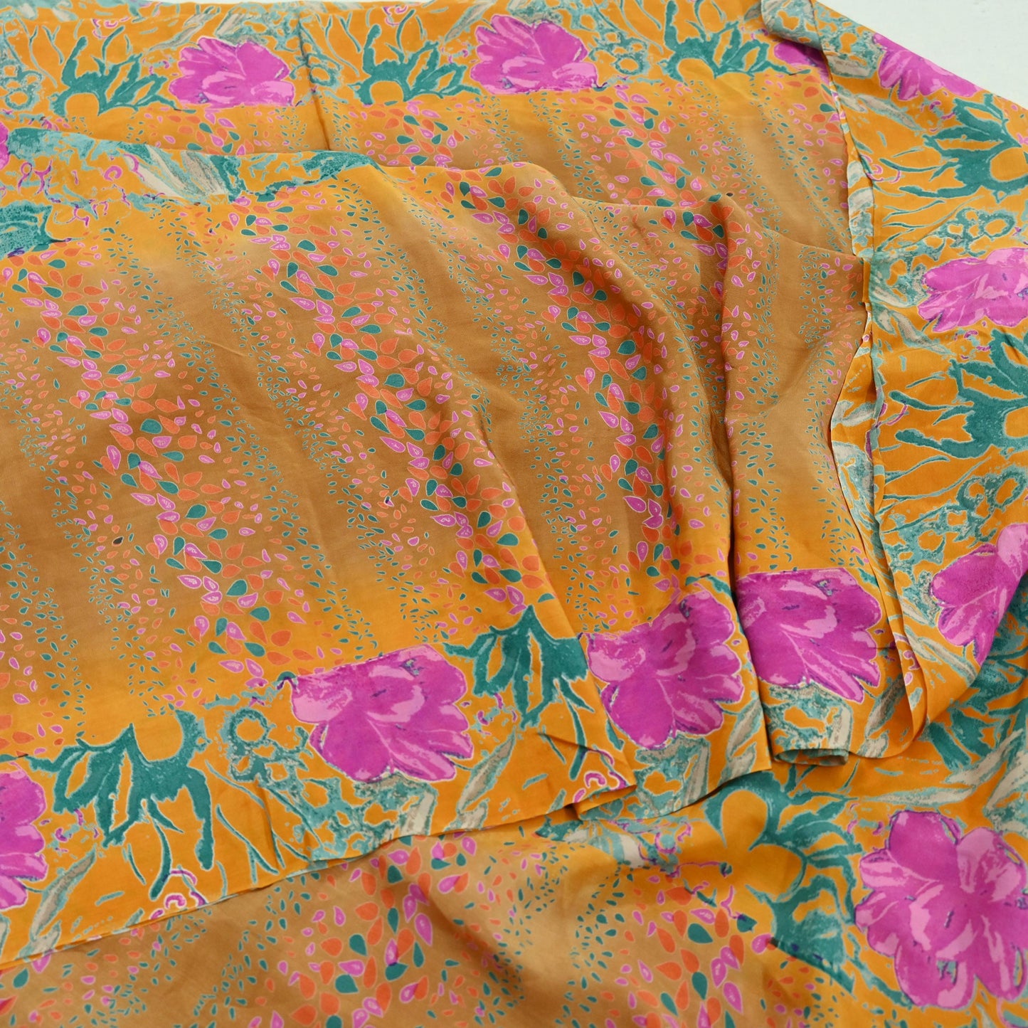 Indian Vintage Sari Beige Pure Crepe Silk Printed Sarees 5yd Sewing Floral Soft Craft Fabric Wrap Dress making Crafting Quilting Used
