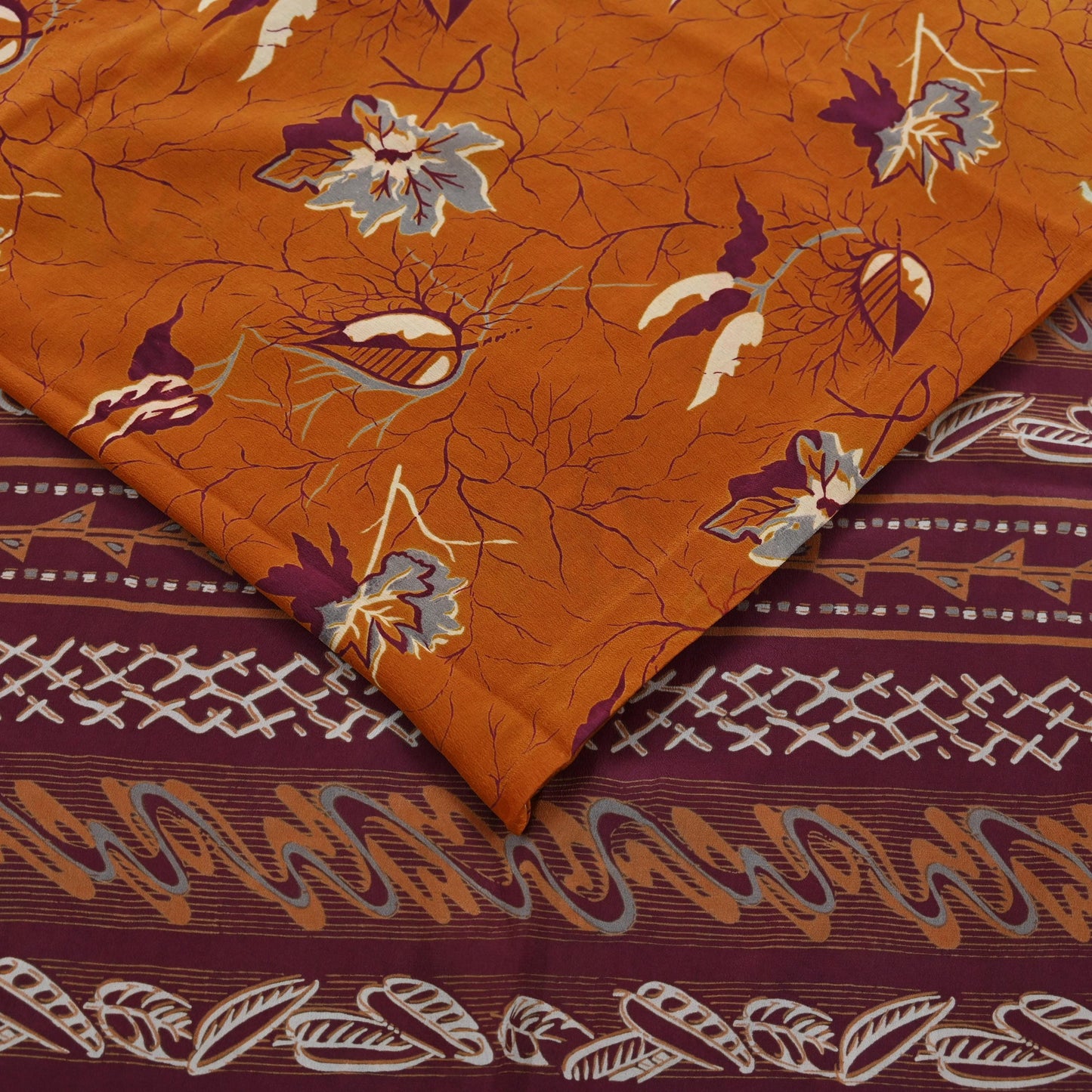 Indian Vintage Saree Pure Crepe Silk Block Printed Sari 5yd Sewing Floral Soft Craft Fabric Wrap Fashion Dress making Crafting