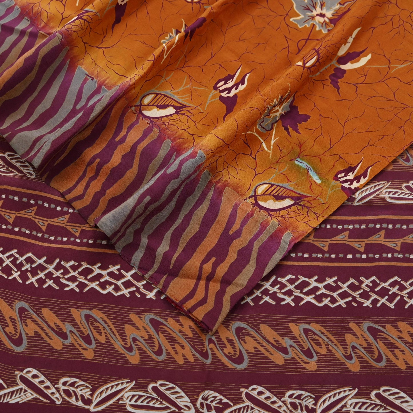 Indian Vintage Saree Pure Crepe Silk Block Printed Sari 5yd Sewing Floral Soft Craft Fabric Wrap Fashion Dress making Crafting
