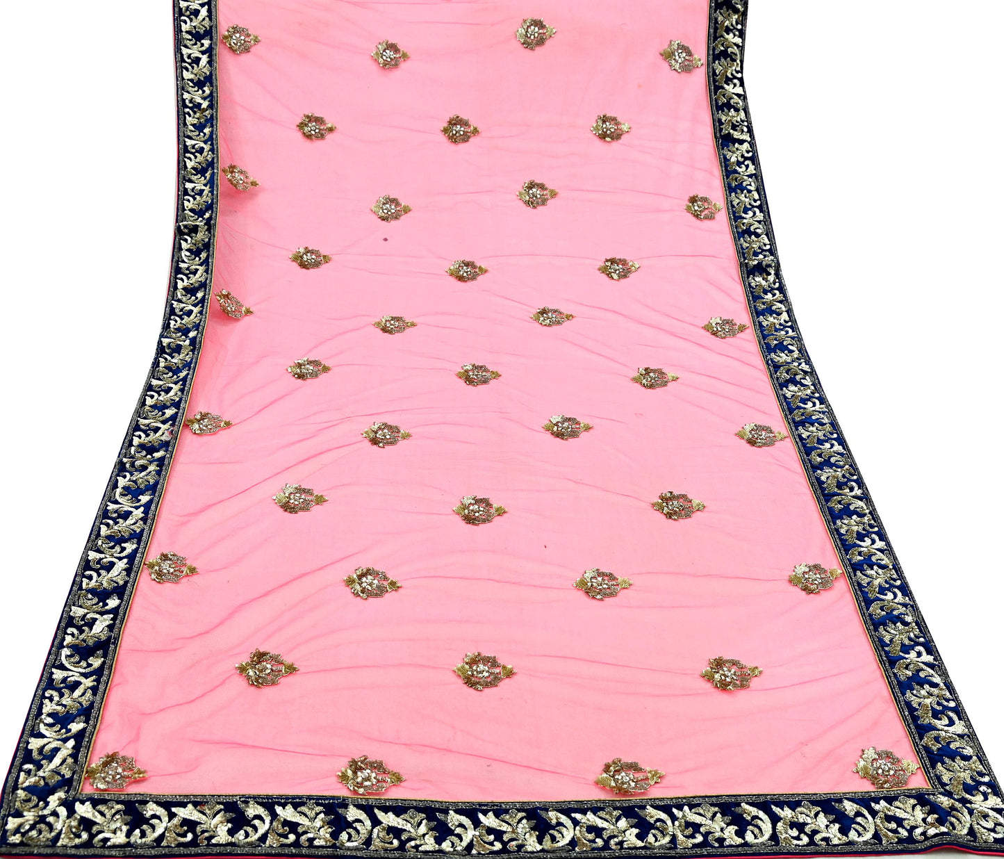 Indian Pre-owned Heavy Wedding Blue & Pink Net/Mesh/ Velvet Hand Embroidered Lehenga/Dupatta Designer By Manish Malhotra Zardozi Bridal Wear
